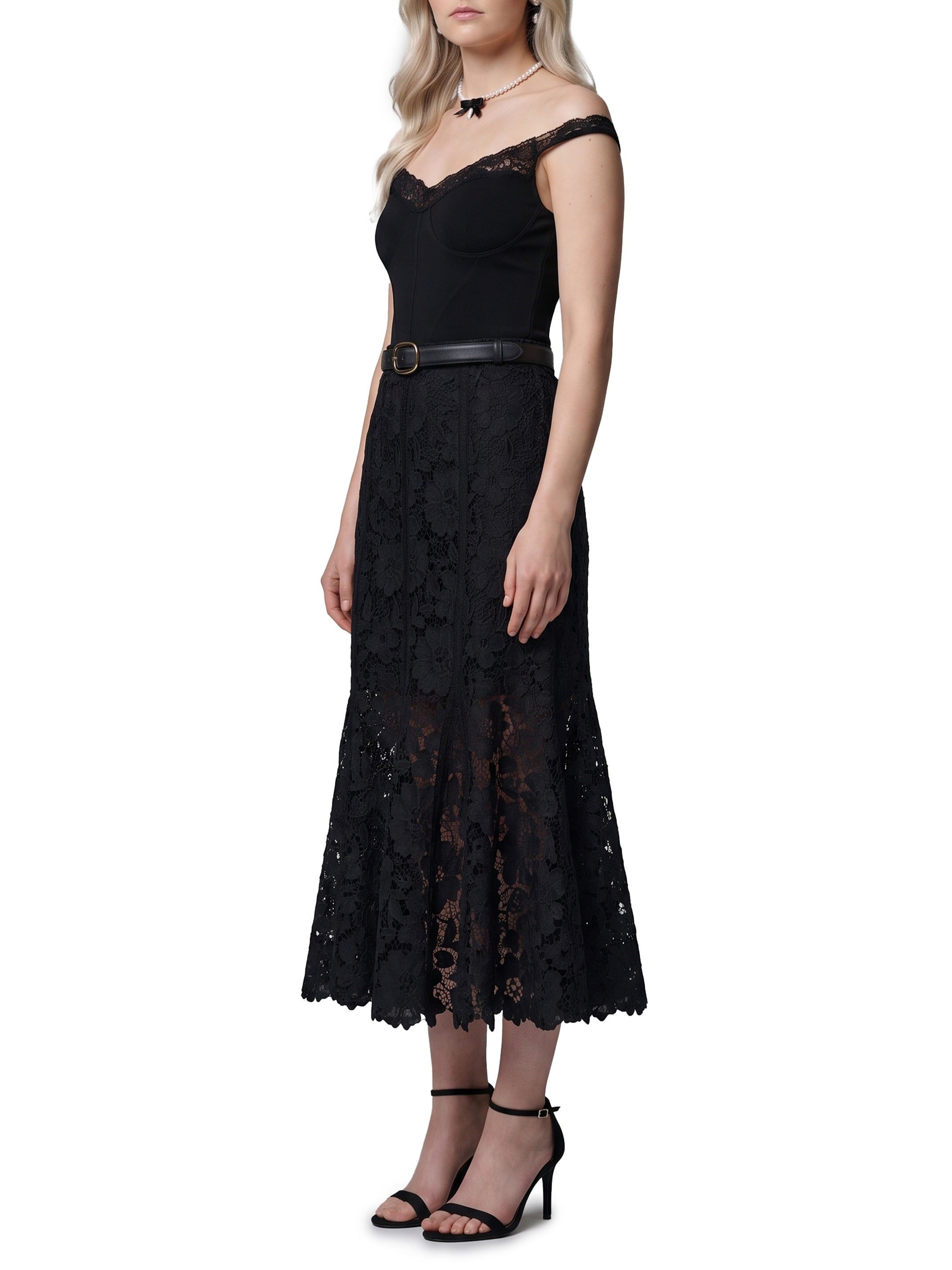 Self Portrait-OUTLET-SALE-Black lace midi skirt-ARCHIVIST
