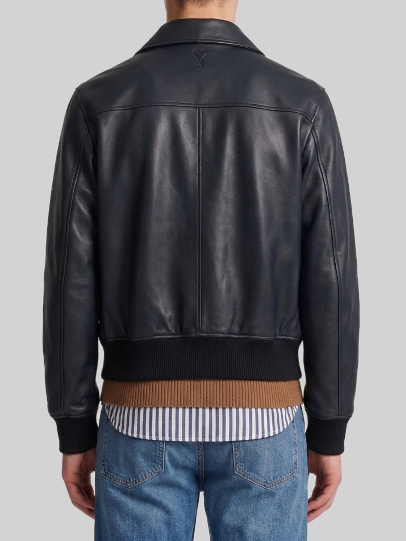 Ami paris-OUTLET-SALE-Black lambskin leather zip-up jacket-ARCHIVIST