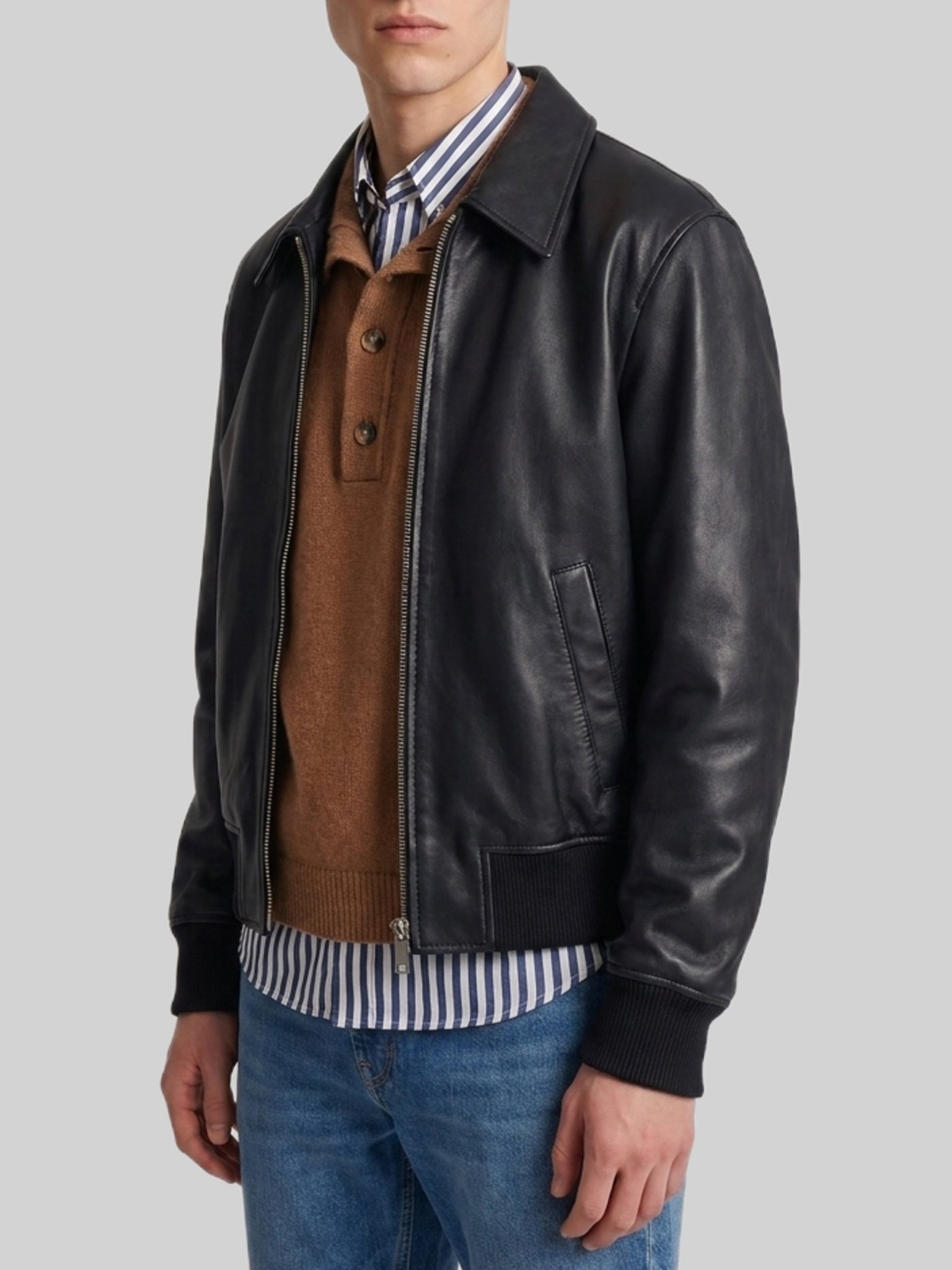 Ami paris-OUTLET-SALE-Black lambskin leather zip-up jacket-ARCHIVIST