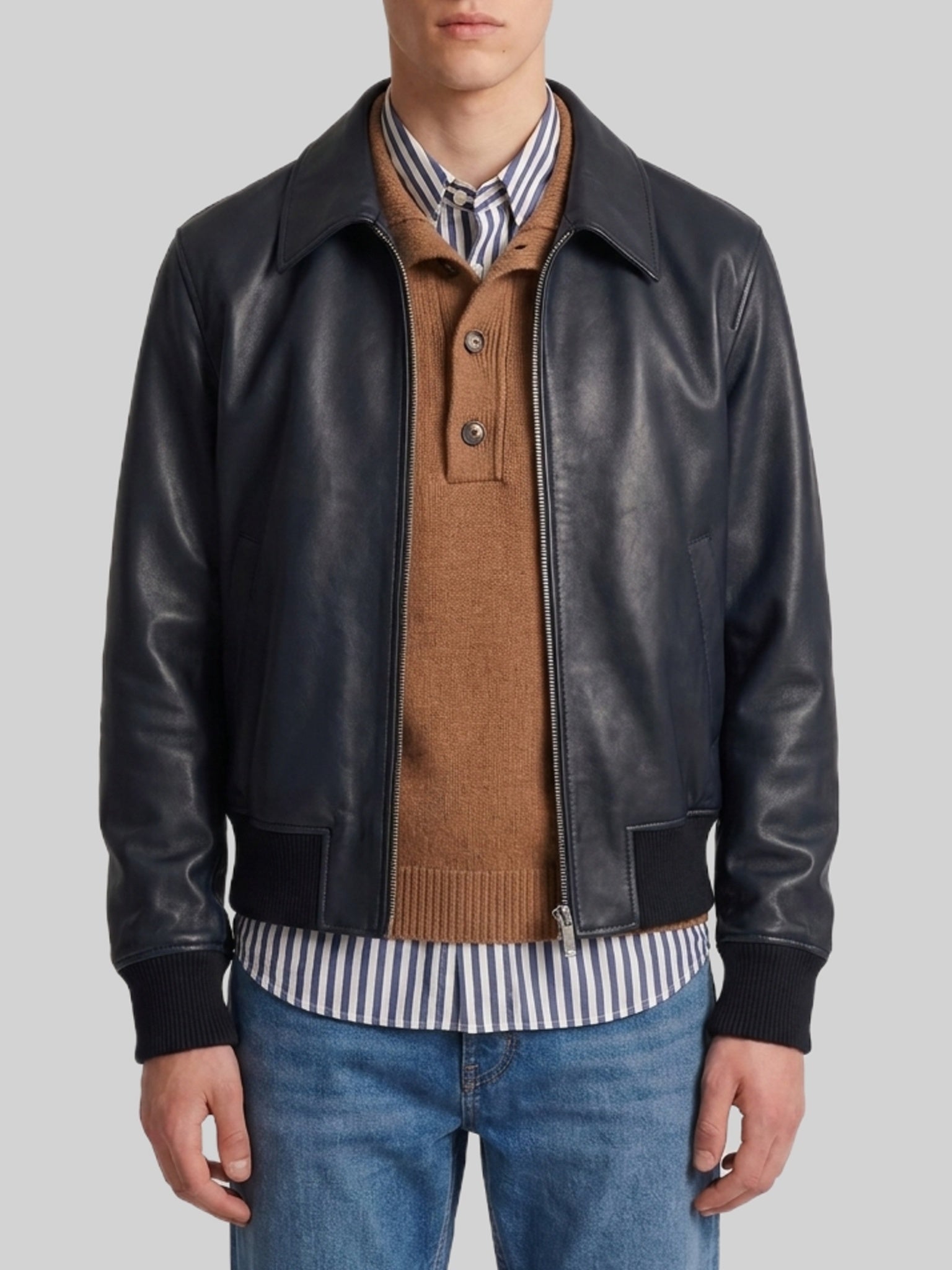 Ami paris-OUTLET-SALE-Black lambskin leather zip-up jacket-ARCHIVIST
