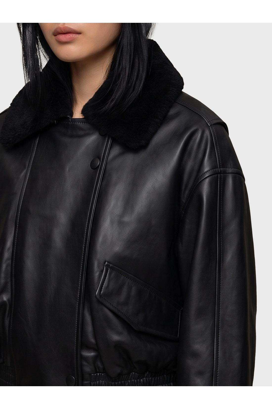 Ivy oak-OUTLET-SALE-Black leather IOLaila Lane bomber jacket-ARCHIVIST