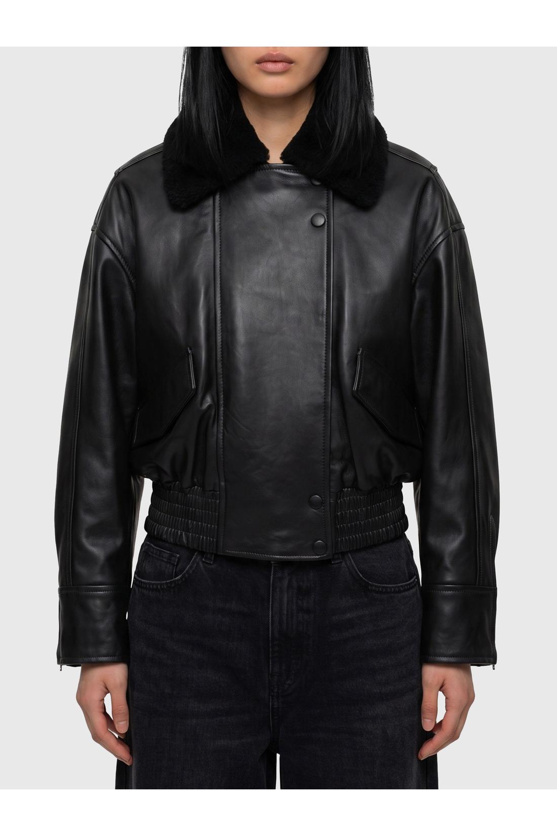 Ivy oak-OUTLET-SALE-Black leather IOLaila Lane bomber jacket-ARCHIVIST