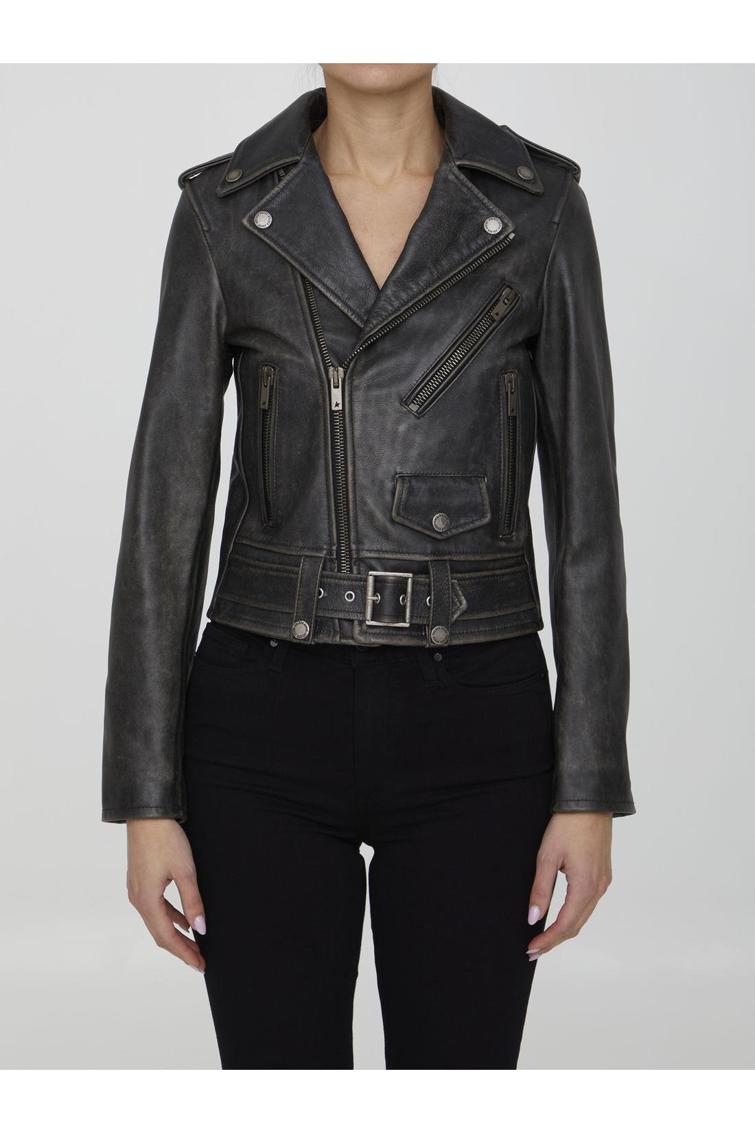 Golden Goose-OUTLET-SALE-Black leather jacket-ARCHIVIST
