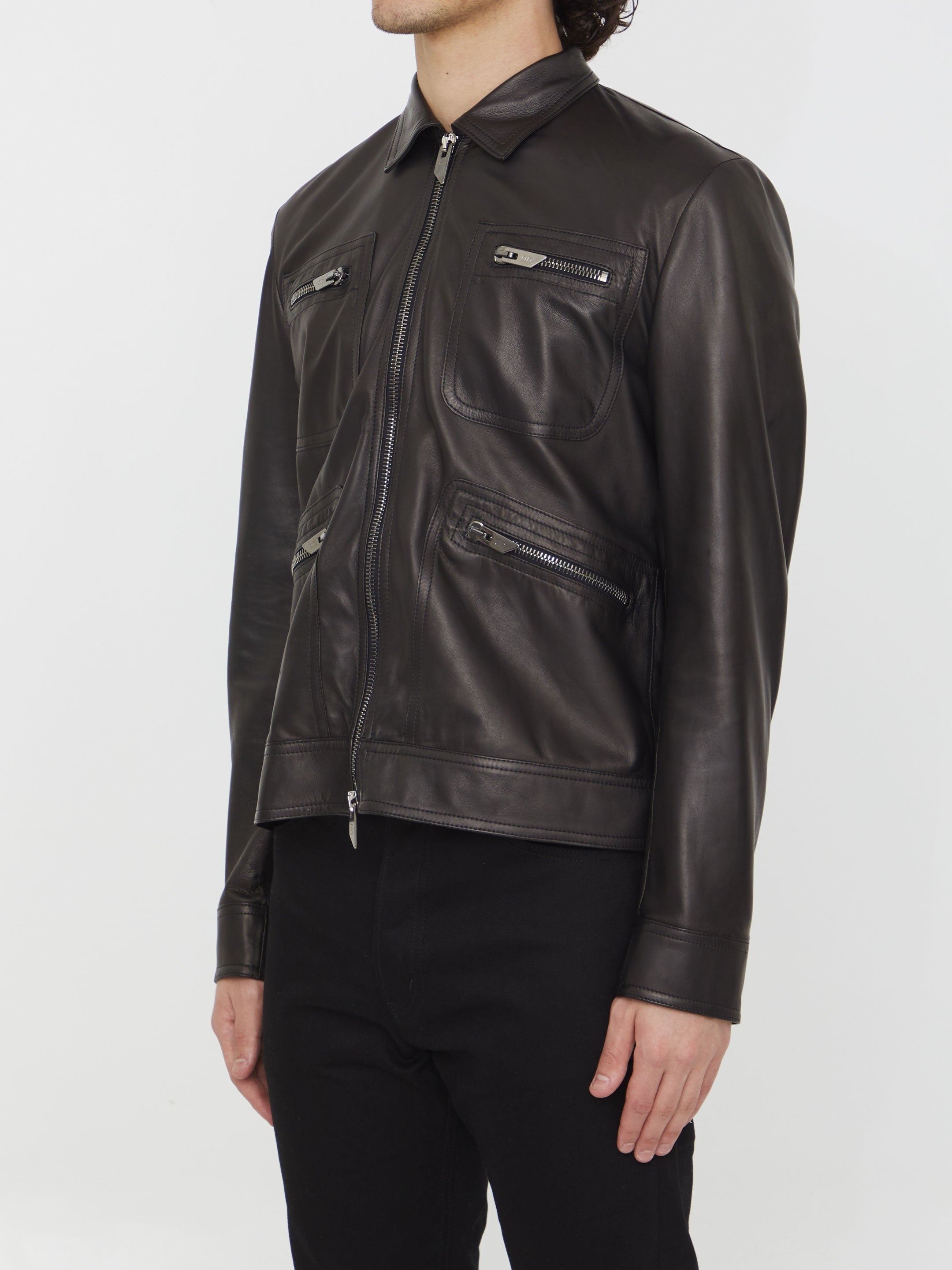 SALVATORE SANTORO-OUTLET-SALE-Black leather jacket-ARCHIVIST