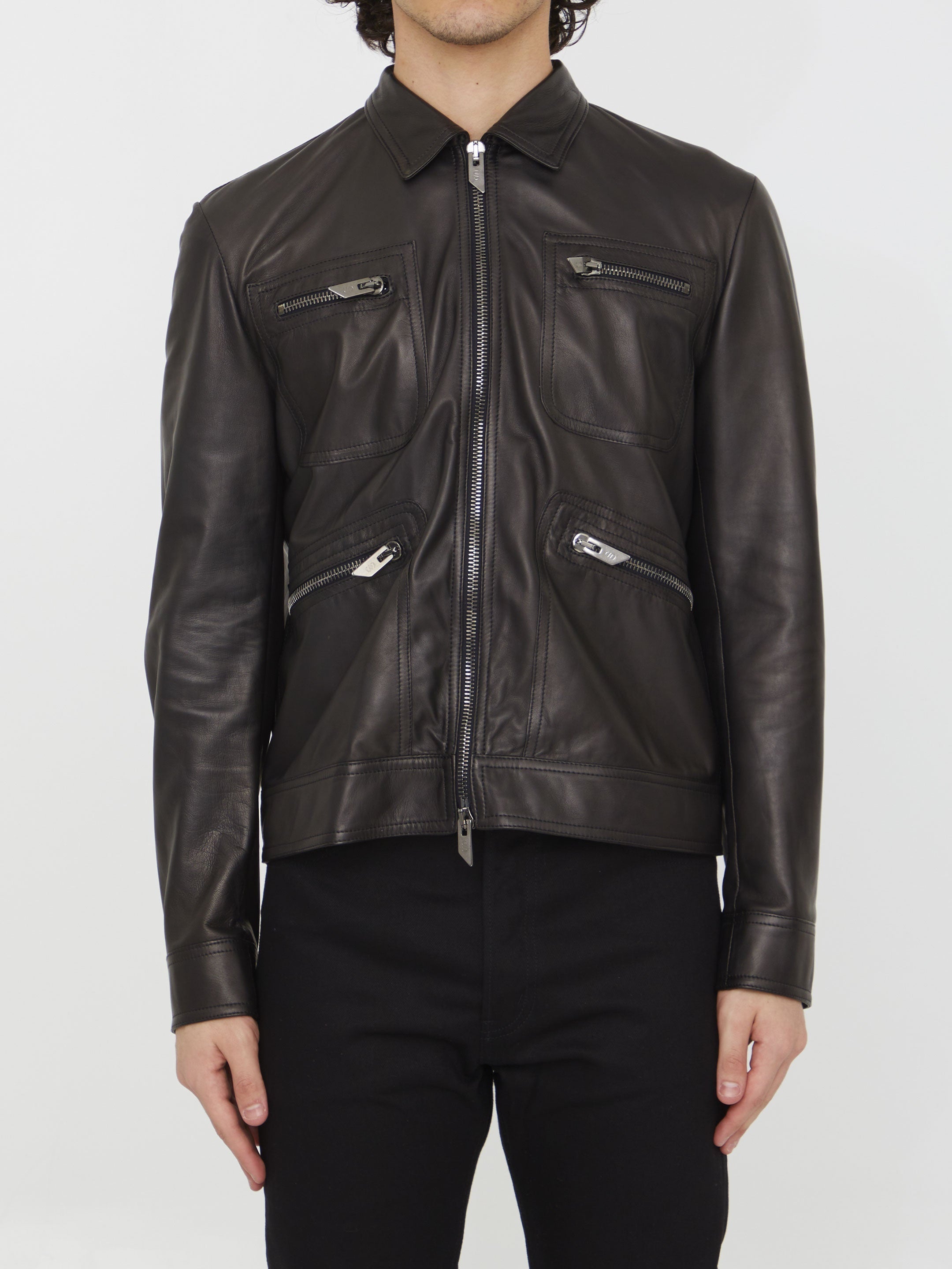 SALVATORE SANTORO-OUTLET-SALE-Black leather jacket-ARCHIVIST