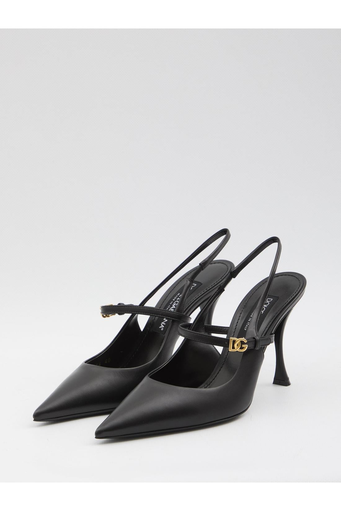 Dolce & Gabbana-OUTLET-SALE-Black leather slingback pumps-ARCHIVIST