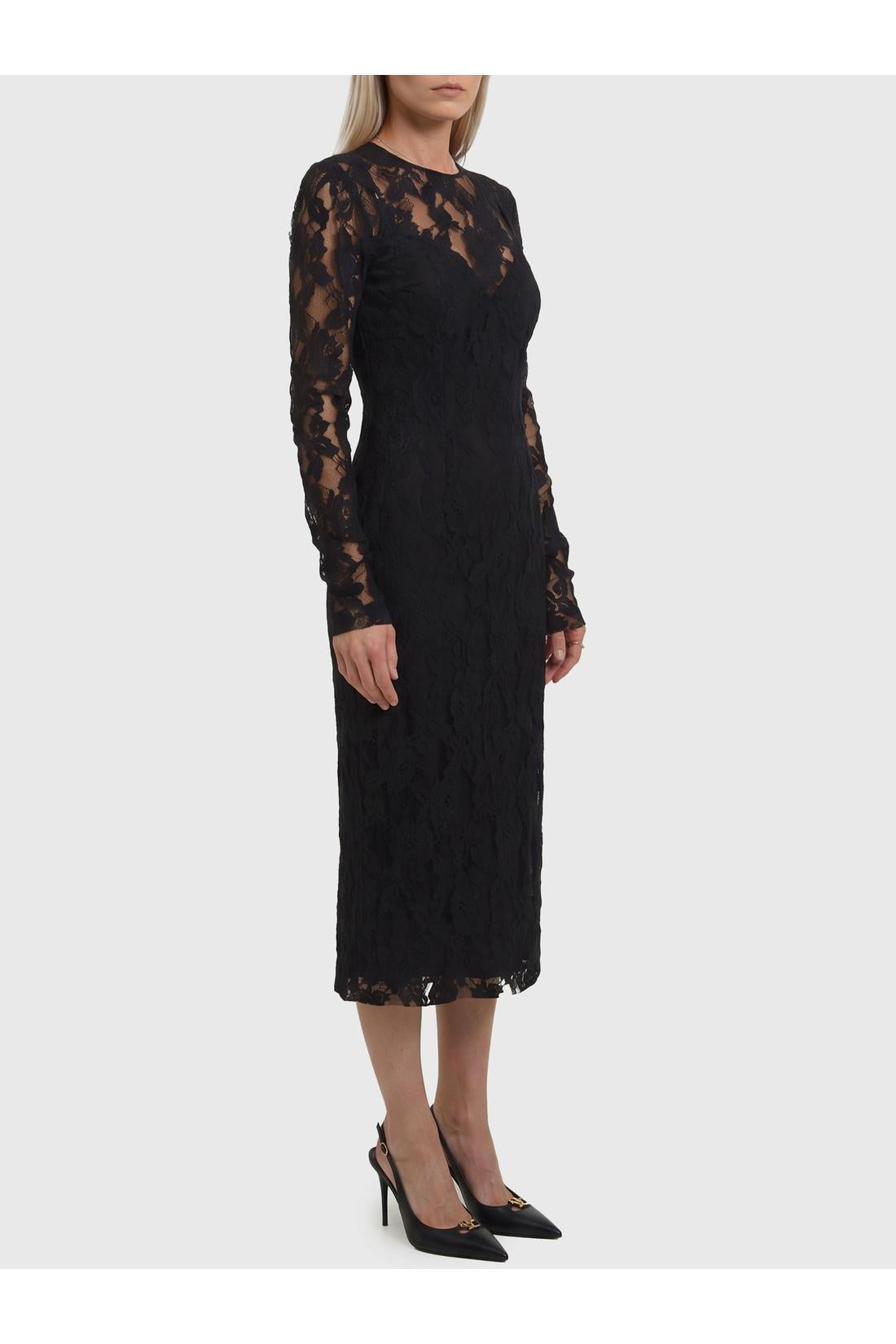 Dolce & Gabbana-OUTLET-SALE-Black midi lace dress-ARCHIVIST