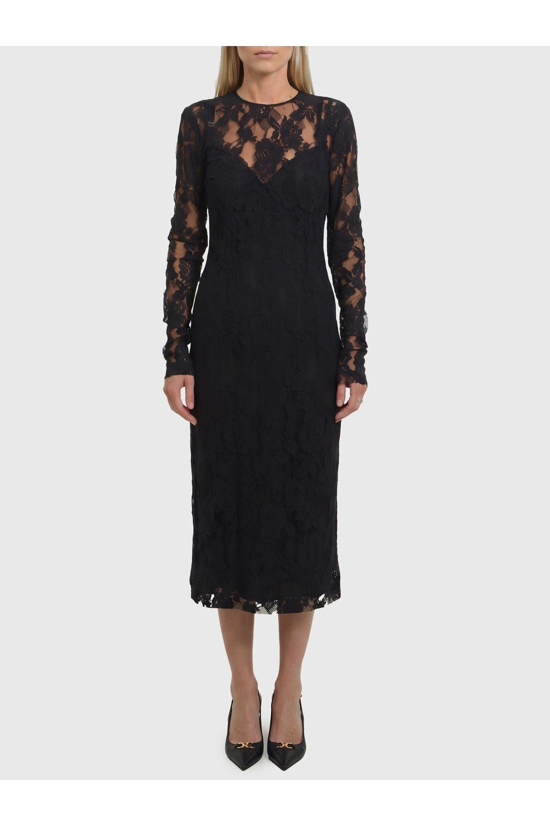 Dolce & Gabbana-OUTLET-SALE-Black midi lace dress-ARCHIVIST