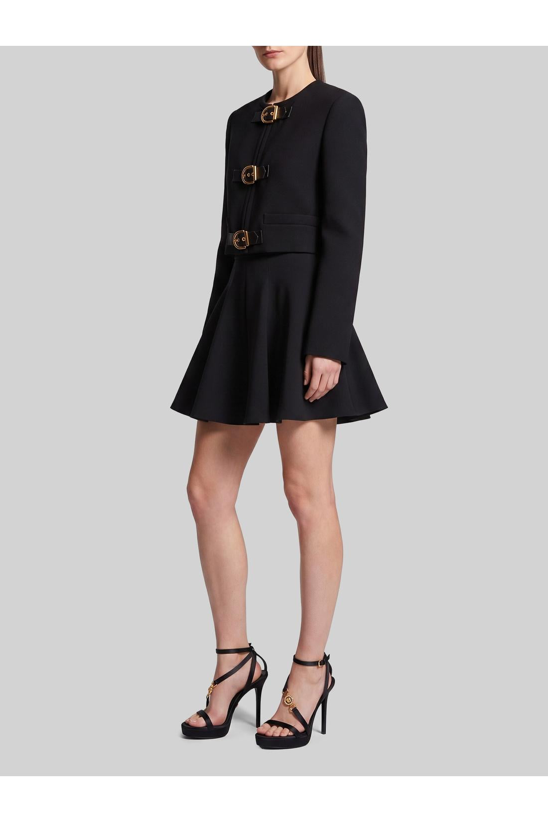 Versace-OUTLET-SALE-Black natté wool miniskirt-ARCHIVIST