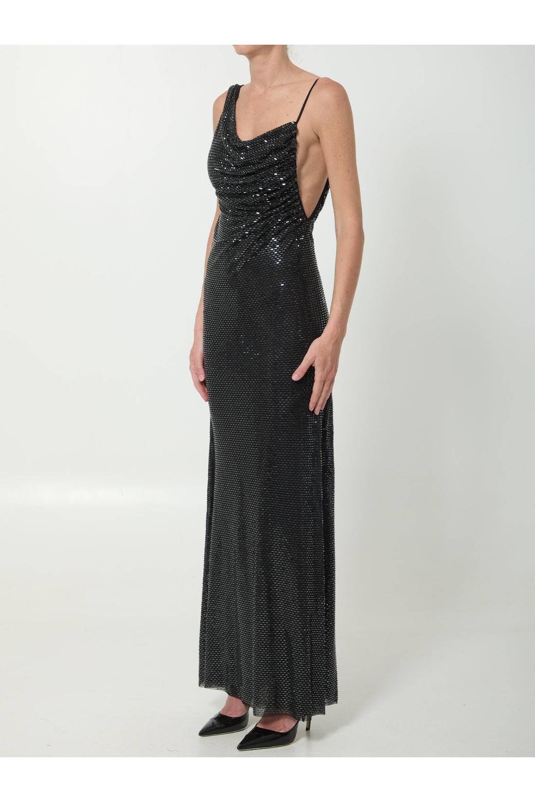 Self Portrait-OUTLET-SALE-Black rhinestones draped maxi dress-ARCHIVIST