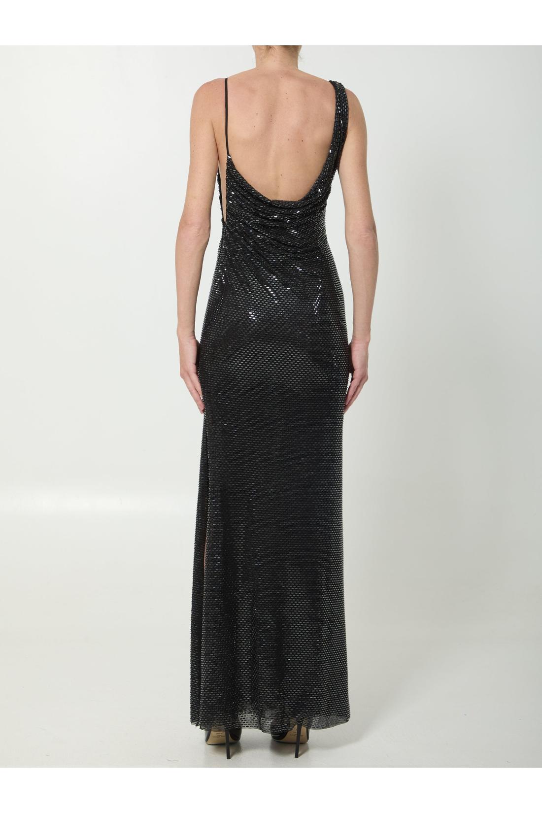 Self Portrait-OUTLET-SALE-Black rhinestones draped maxi dress-ARCHIVIST