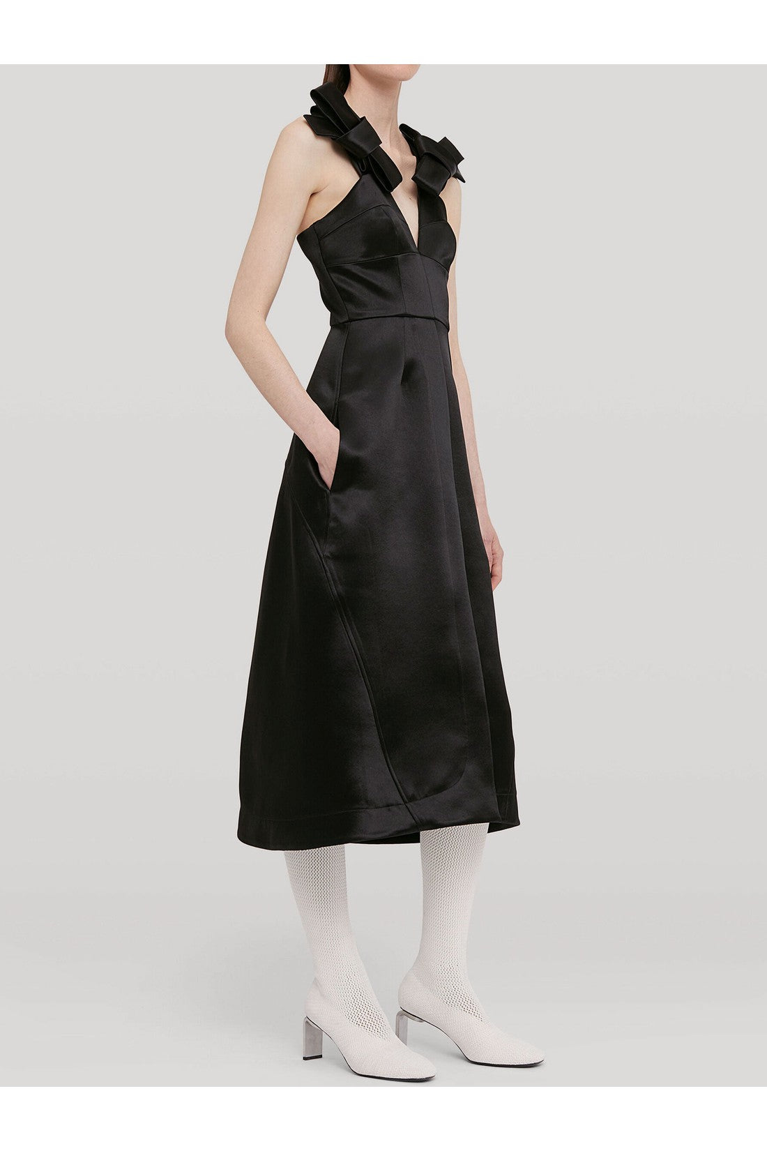 JIL SANDER-OUTLET-SALE-Black satin dress-ARCHIVIST