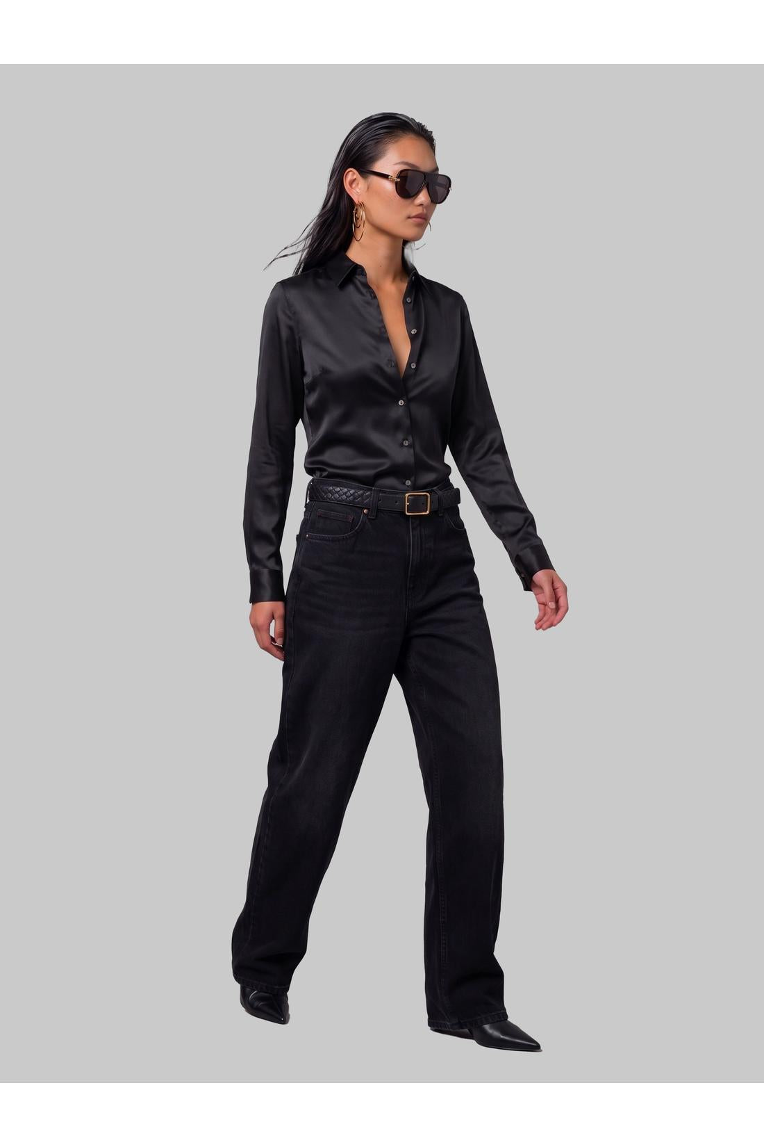 Sutton new york-OUTLET-SALE-Black stretch silk shirt-ARCHIVIST