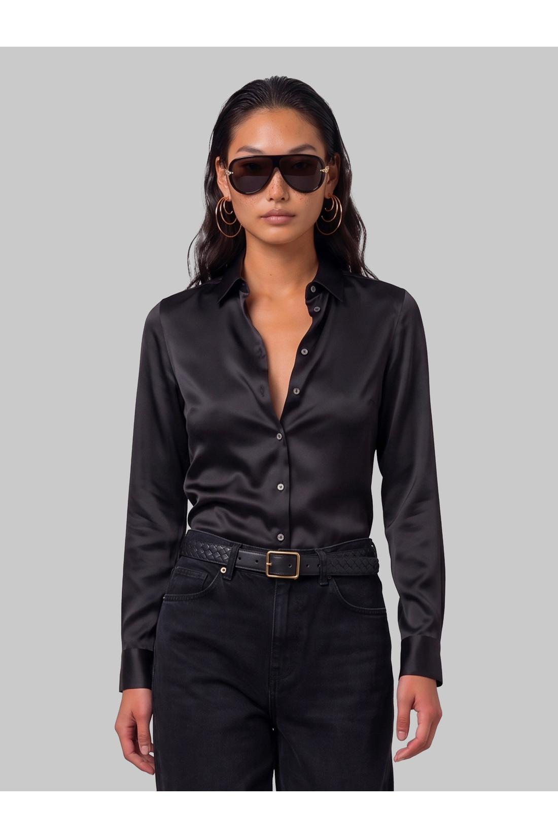 Sutton new york-OUTLET-SALE-Black stretch silk shirt-ARCHIVIST