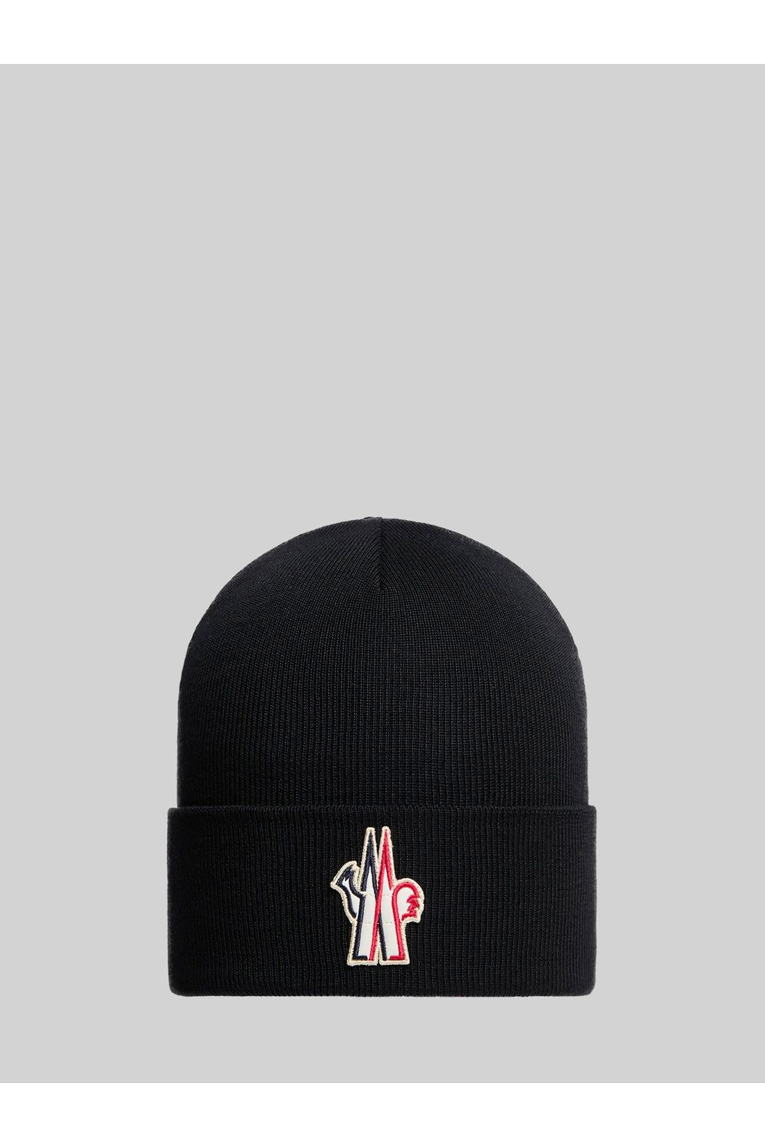 Moncler Grenoble-OUTLET-SALE-Black wool beanie with logo-ARCHIVIST