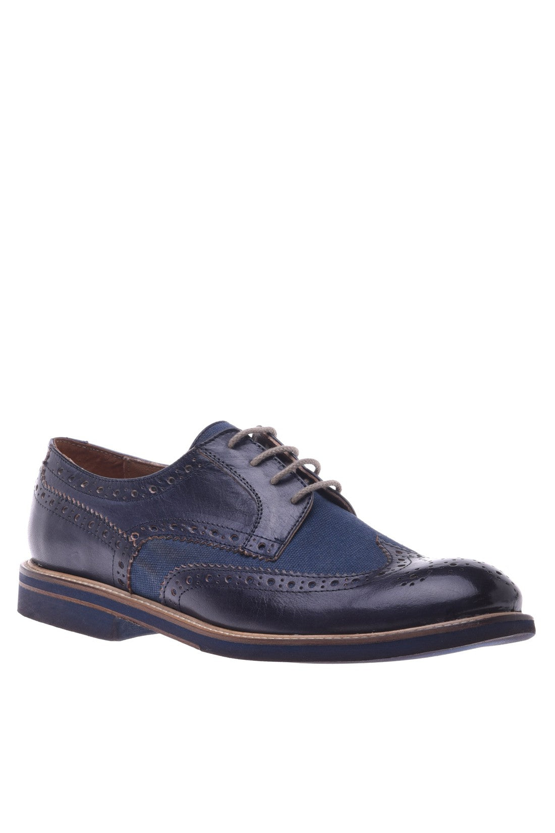 Blue calfskin and canvas derby