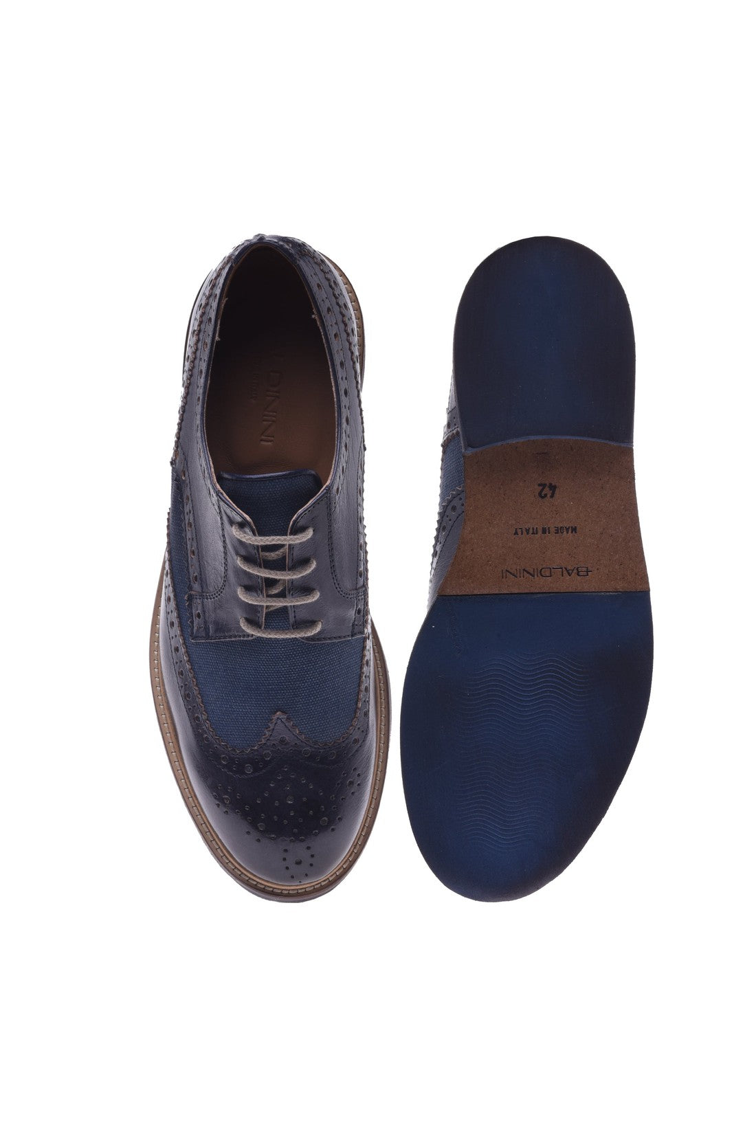 Blue calfskin and canvas derby