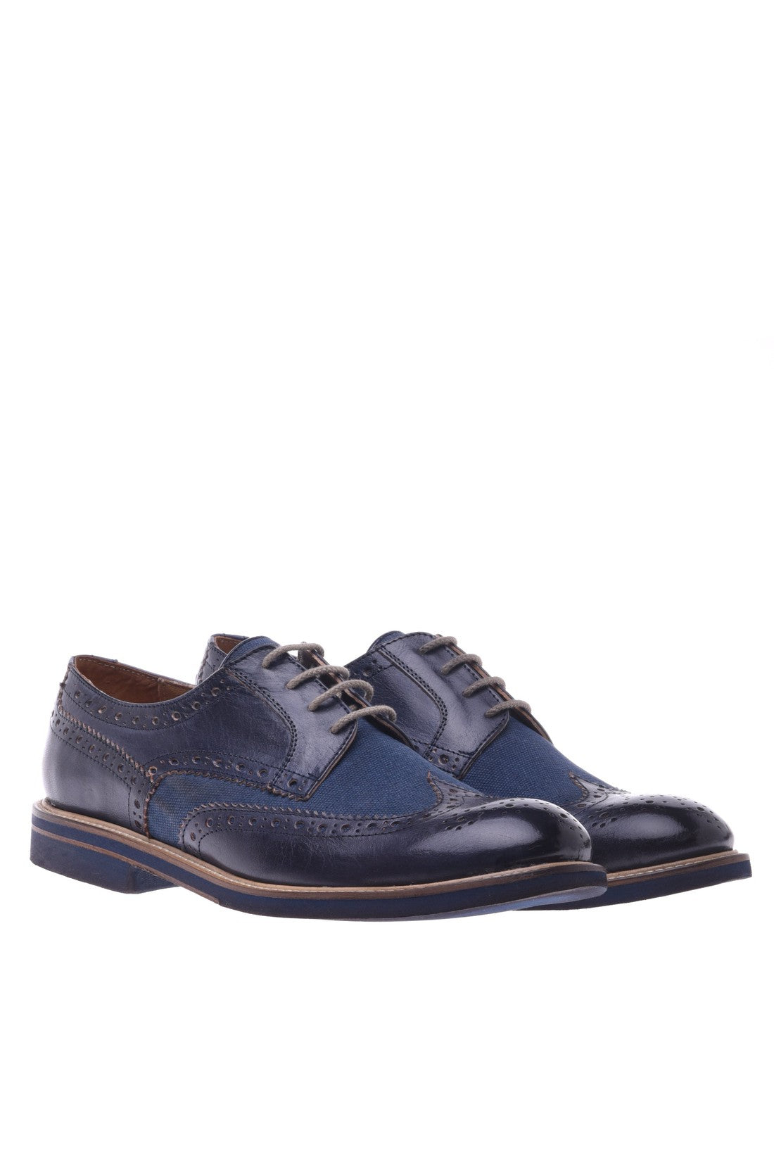 Blue calfskin and canvas derby