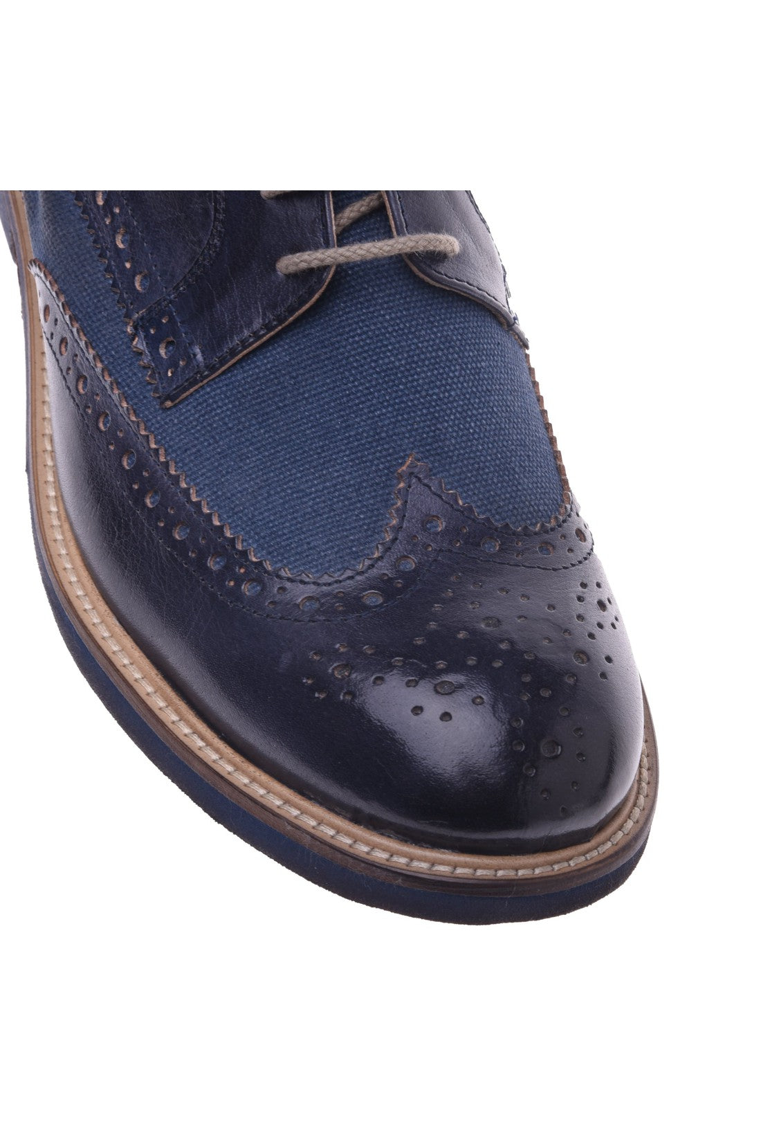 Blue calfskin and canvas derby