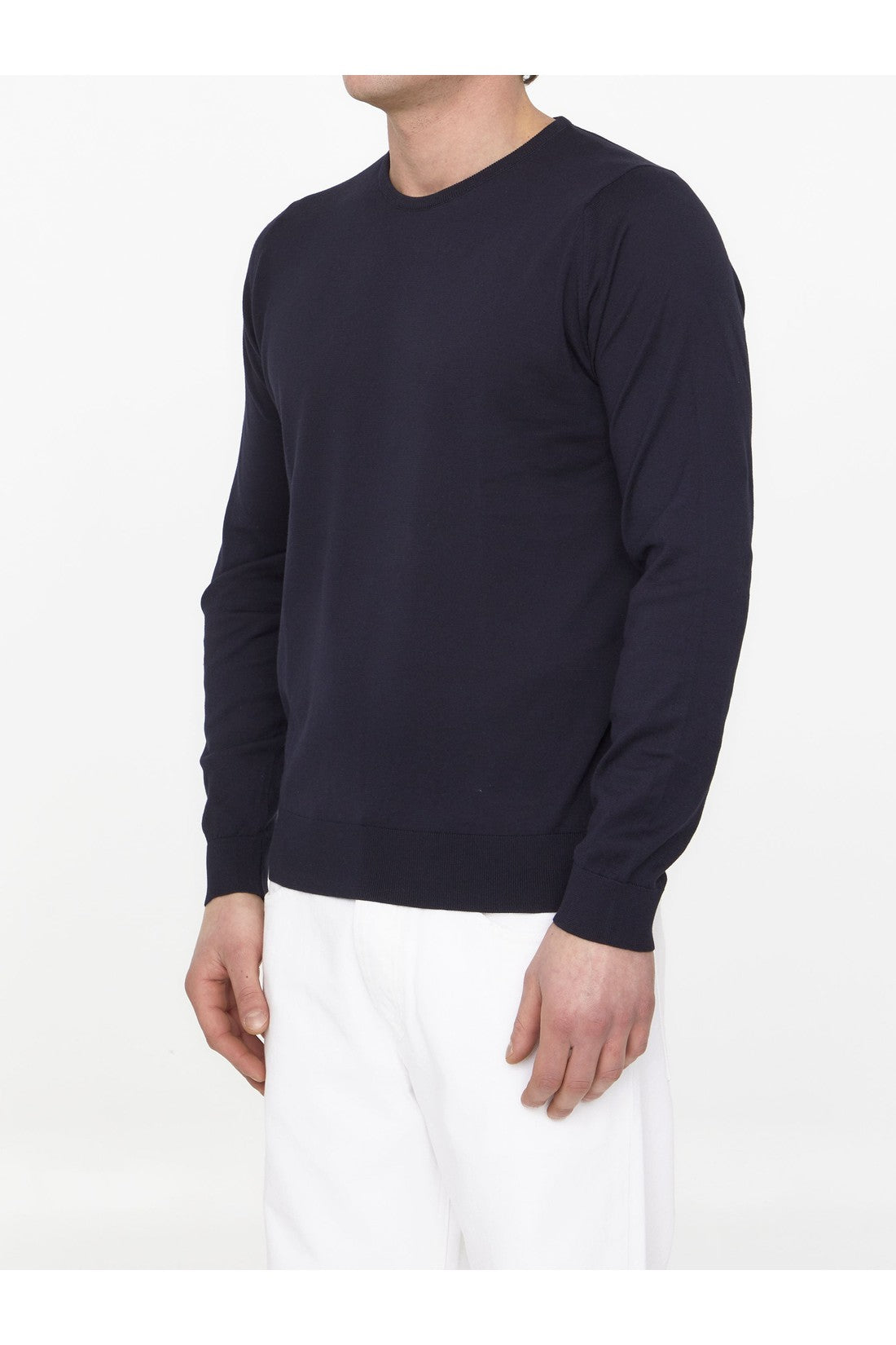 JOHN SMEDLEY-OUTLET-SALE-Blue cotton jumper-ARCHIVIST