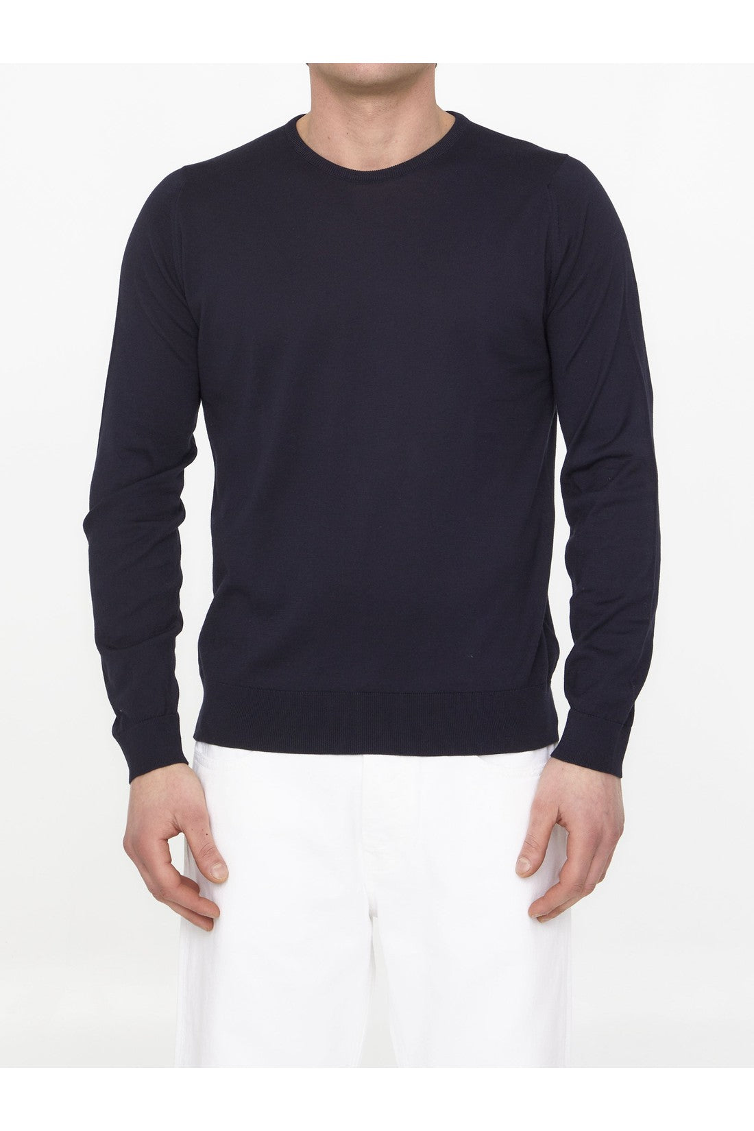 JOHN SMEDLEY-OUTLET-SALE-Blue cotton jumper-ARCHIVIST