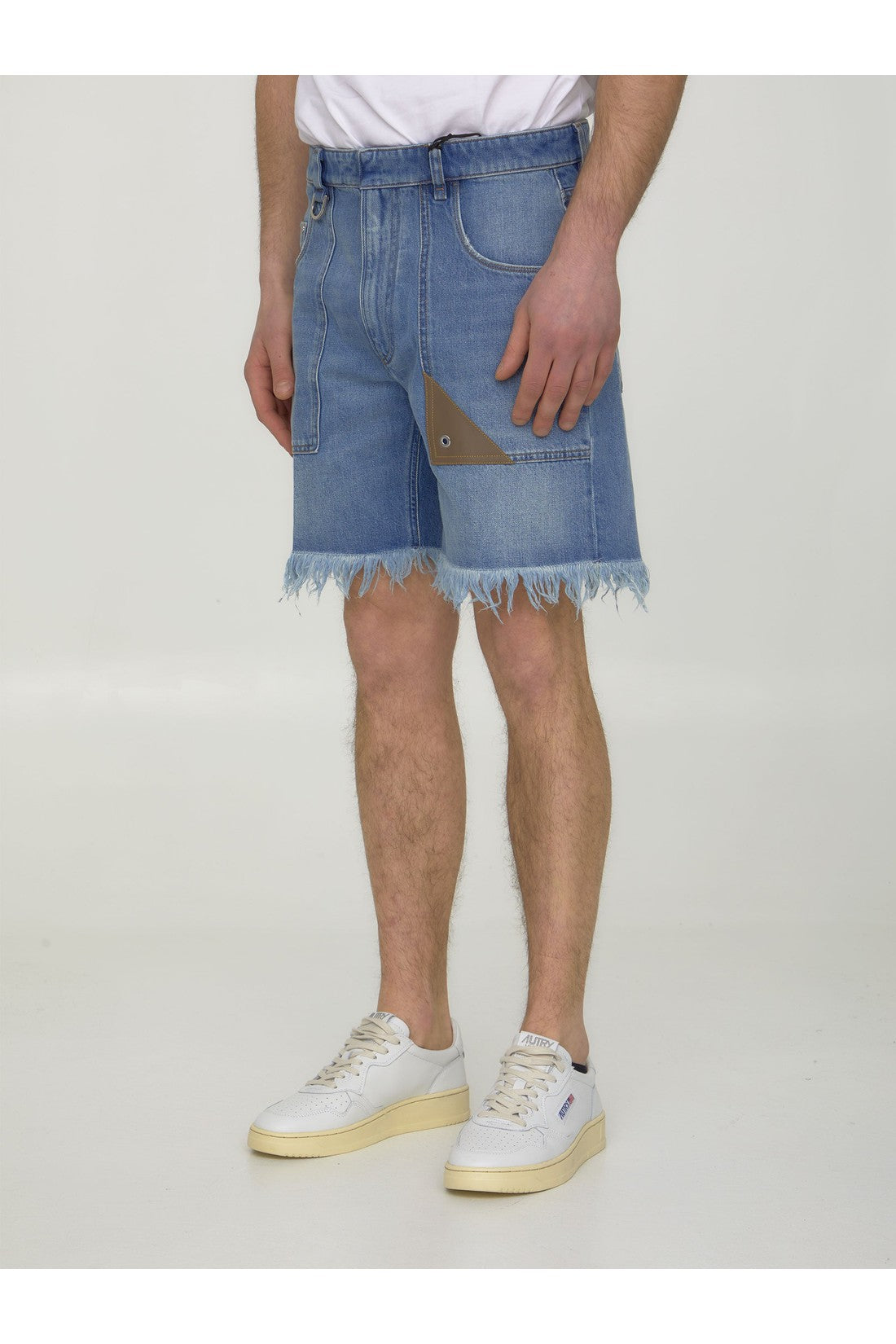 FENDI-OUTLET-SALE-Blue denim bermuda shorts-ARCHIVIST