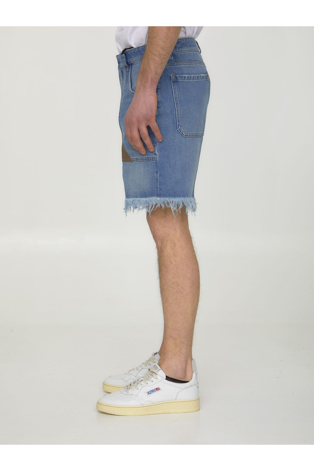 FENDI-OUTLET-SALE-Blue denim bermuda shorts-ARCHIVIST