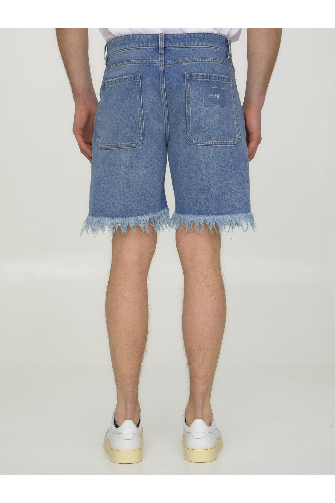 FENDI-OUTLET-SALE-Blue denim bermuda shorts-ARCHIVIST