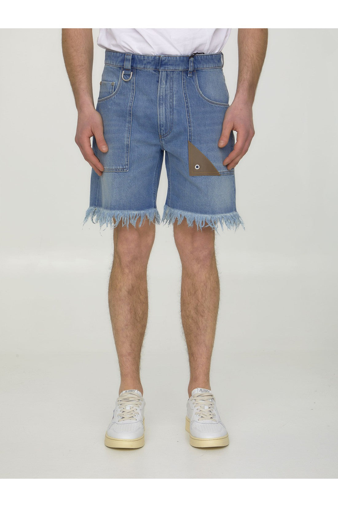 FENDI-OUTLET-SALE-Blue denim bermuda shorts-ARCHIVIST