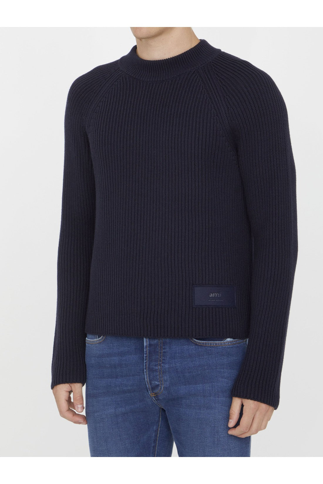 AMI PARIS-OUTLET-SALE-Blue jumper with patch-ARCHIVIST