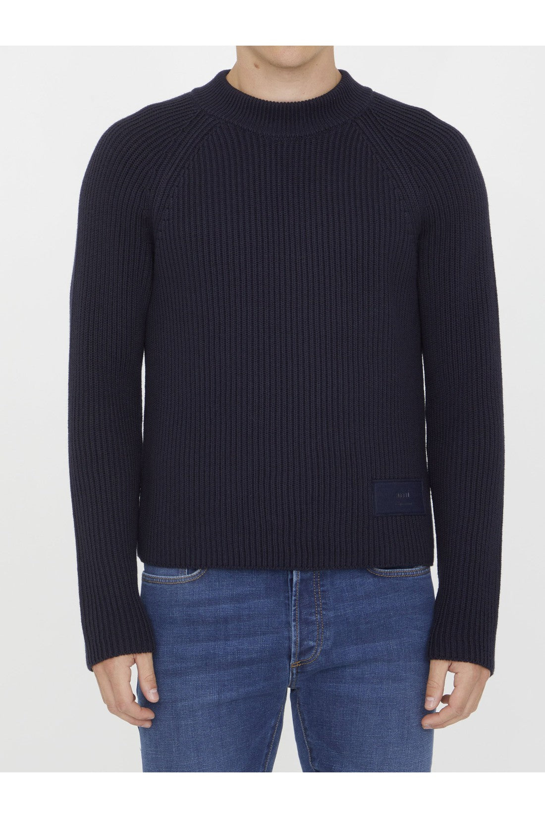 AMI PARIS-OUTLET-SALE-Blue jumper with patch-ARCHIVIST