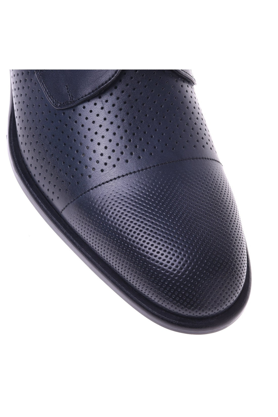 Blue perforated calfskin leather derby