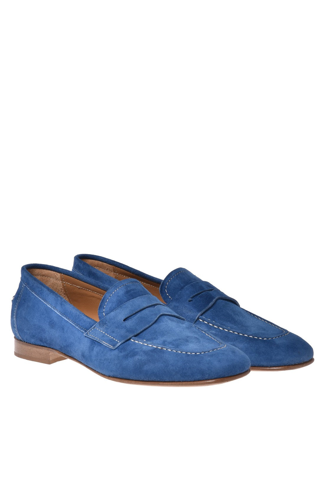 Blue suede loafers