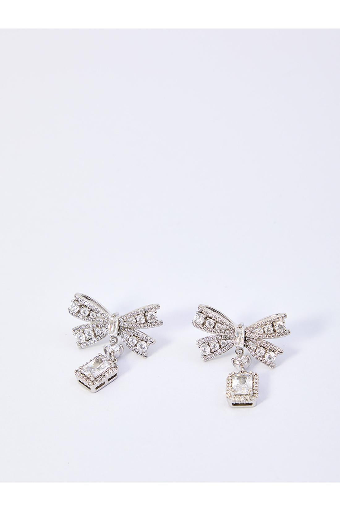Bow crystal drop earrings-Schmuck-Self Portrait-QT-SILBER-ARCHIVIST