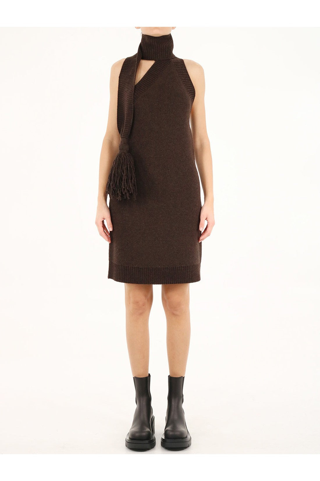 BOTTEGA VENETA-OUTLET-SALE-Brown one shoulder dress-ARCHIVIST