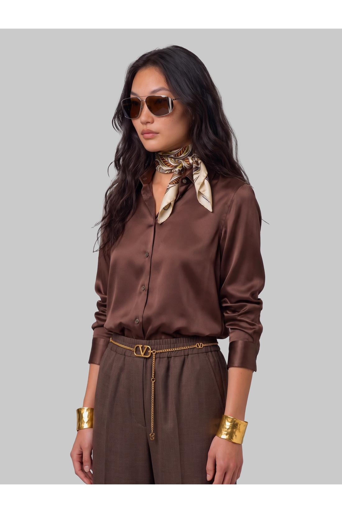 Sutton new york-OUTLET-SALE-Brown stretch silk shirt-ARCHIVIST