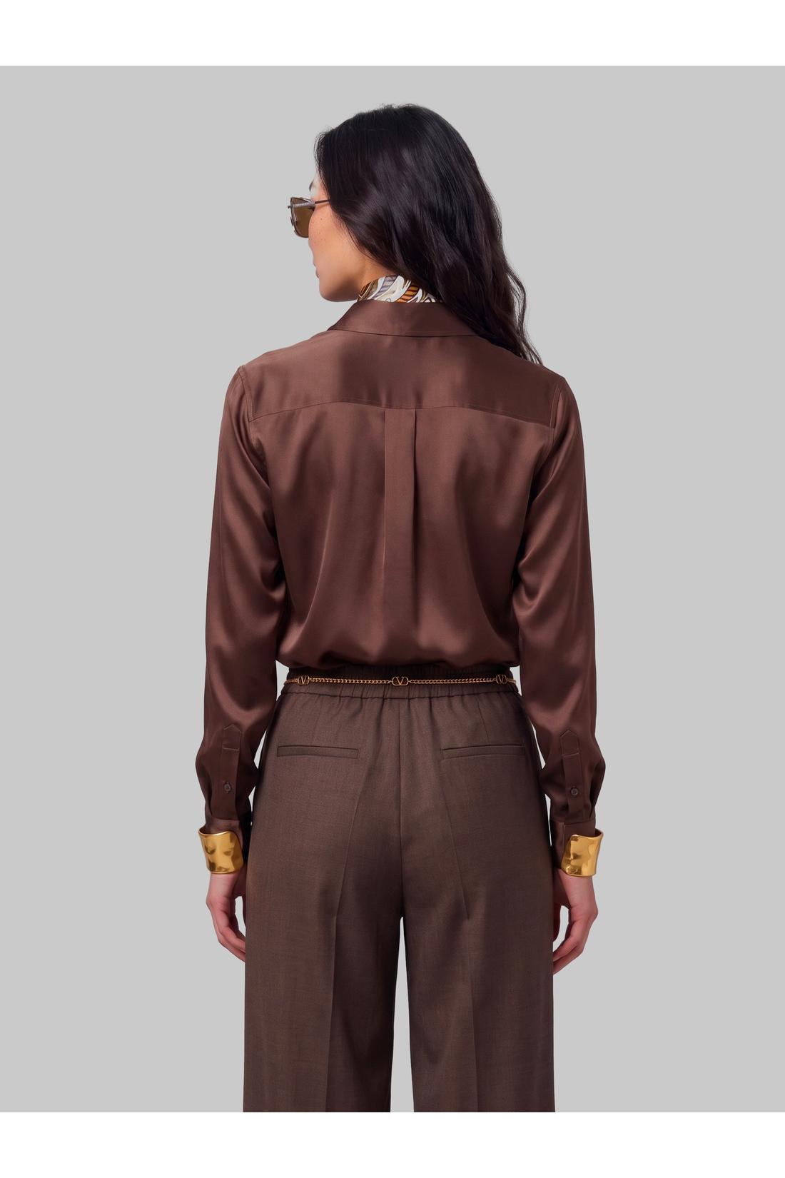 Sutton new york-OUTLET-SALE-Brown stretch silk shirt-ARCHIVIST