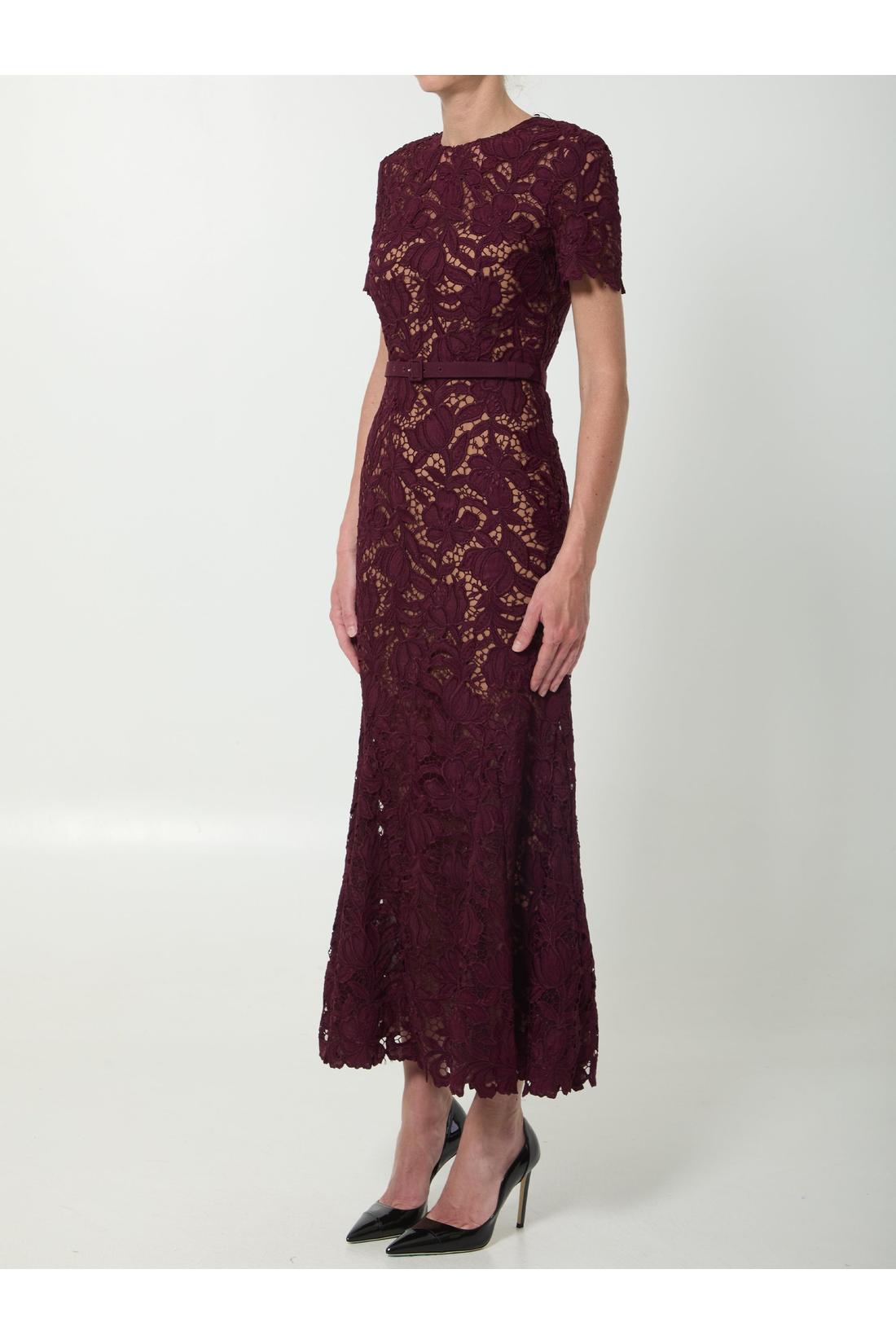 Self Portrait-OUTLET-SALE-Burgundy lace midi dress-ARCHIVIST
