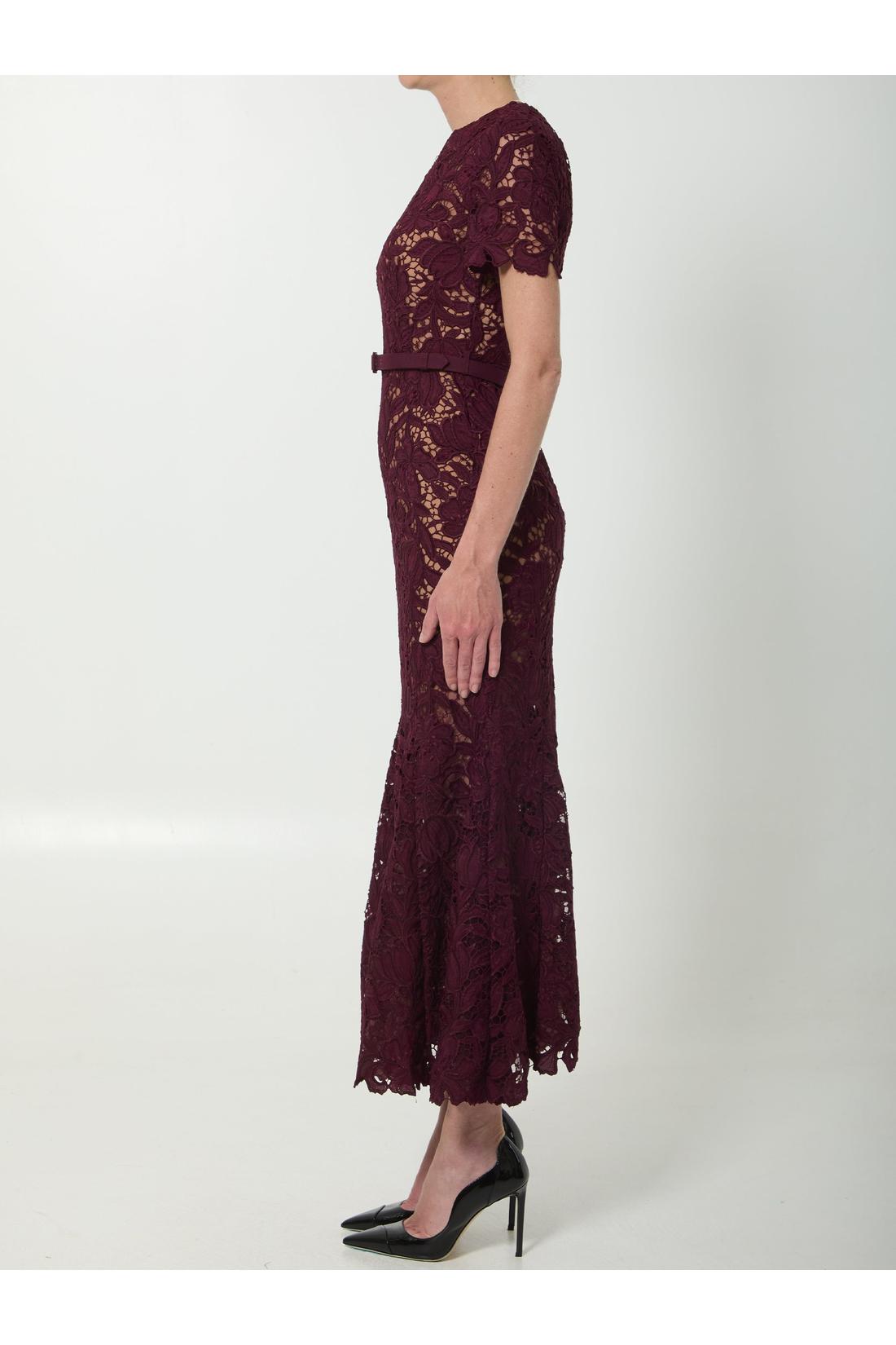 Self Portrait-OUTLET-SALE-Burgundy lace midi dress-ARCHIVIST