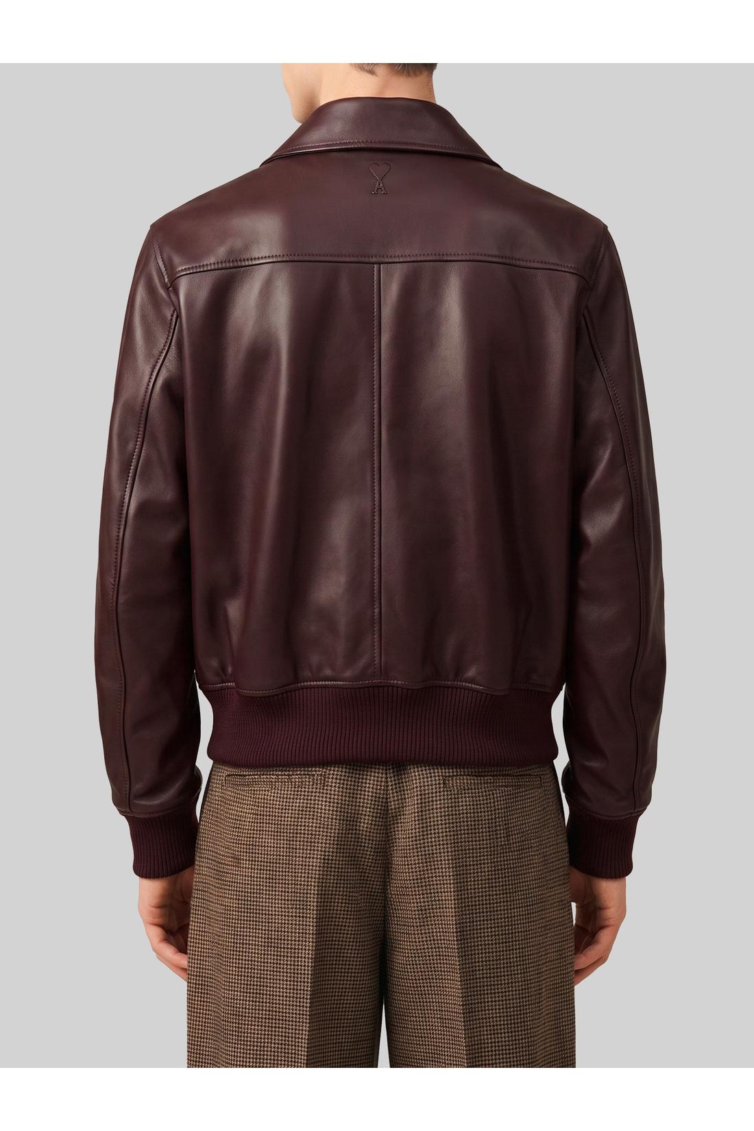 Ami Paris-OUTLET-SALE-Burgundy zip bomber jacket-ARCHIVIST