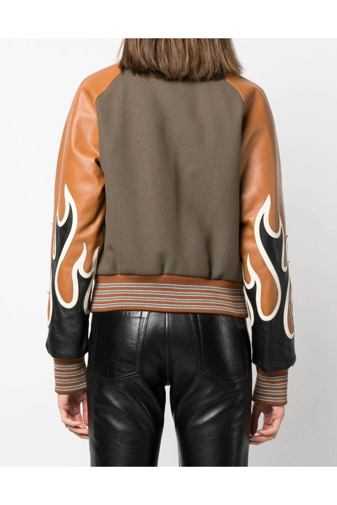 Palm Angels-OUTLET-SALE-Burning Flames Leather Varsity Jacket-ARCHIVIST