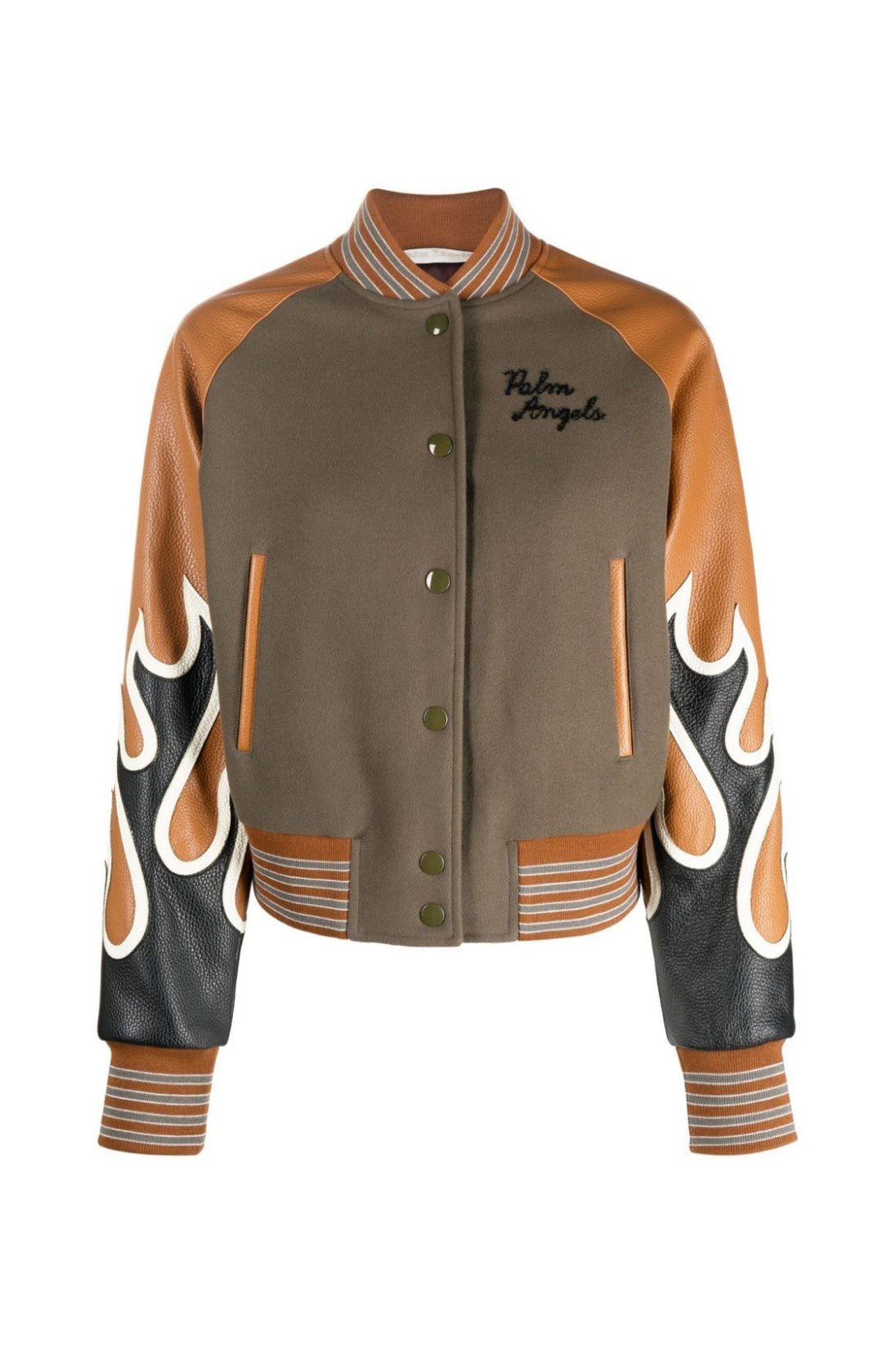 Palm Angels-OUTLET-SALE-Burning Flames Leather Varsity Jacket-ARCHIVIST