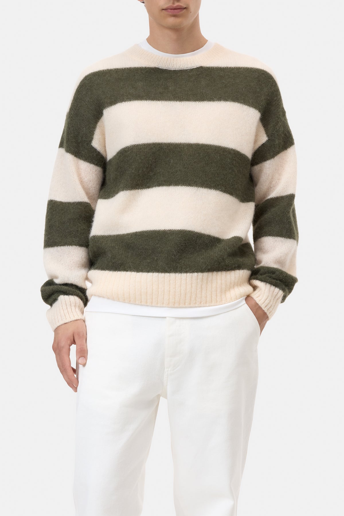 Block stripe crewneck jumper