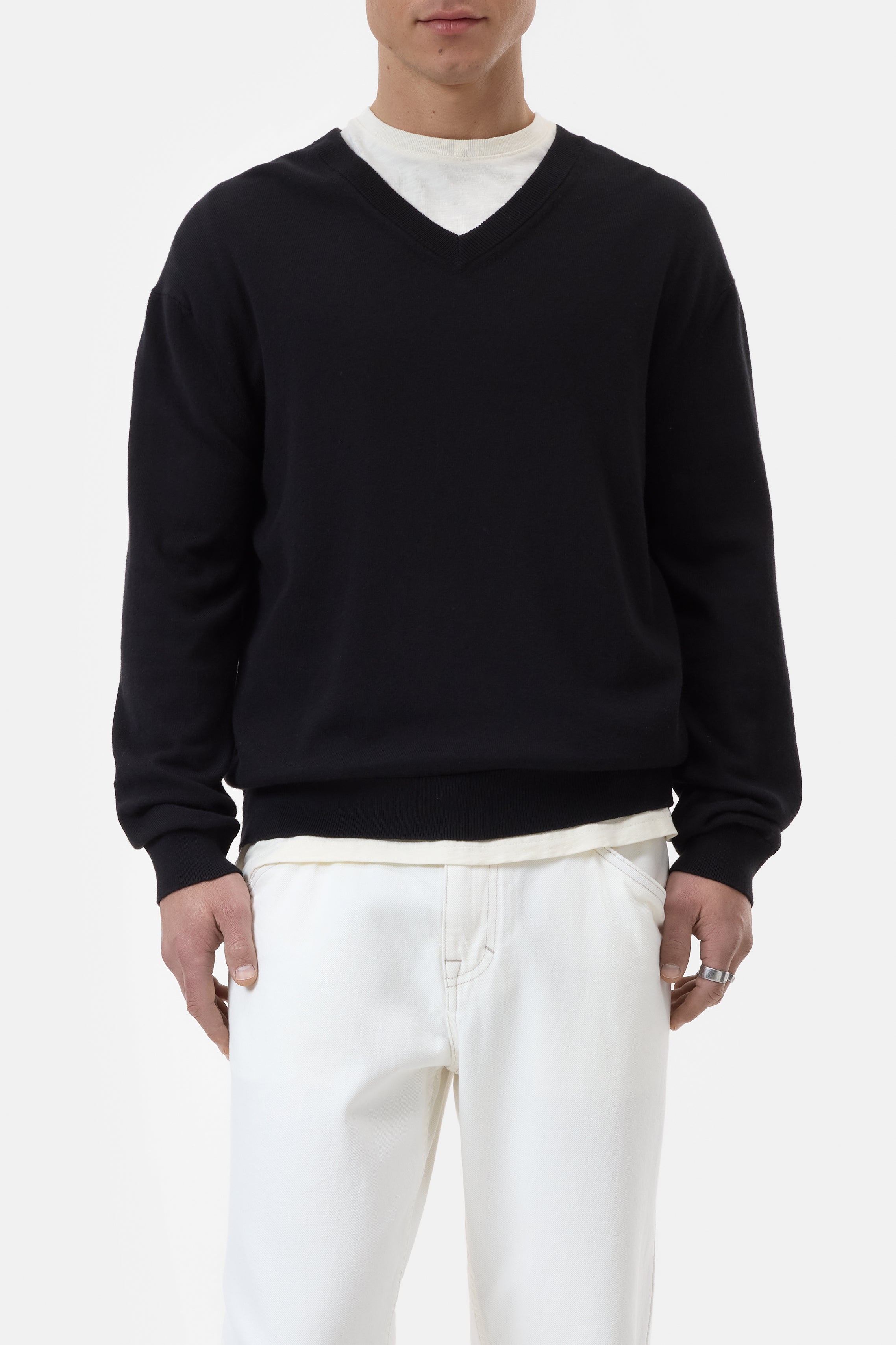 BASIC V-NECK-Strick & Pullover-Closed-XS-BLACK-ARCHIVIST