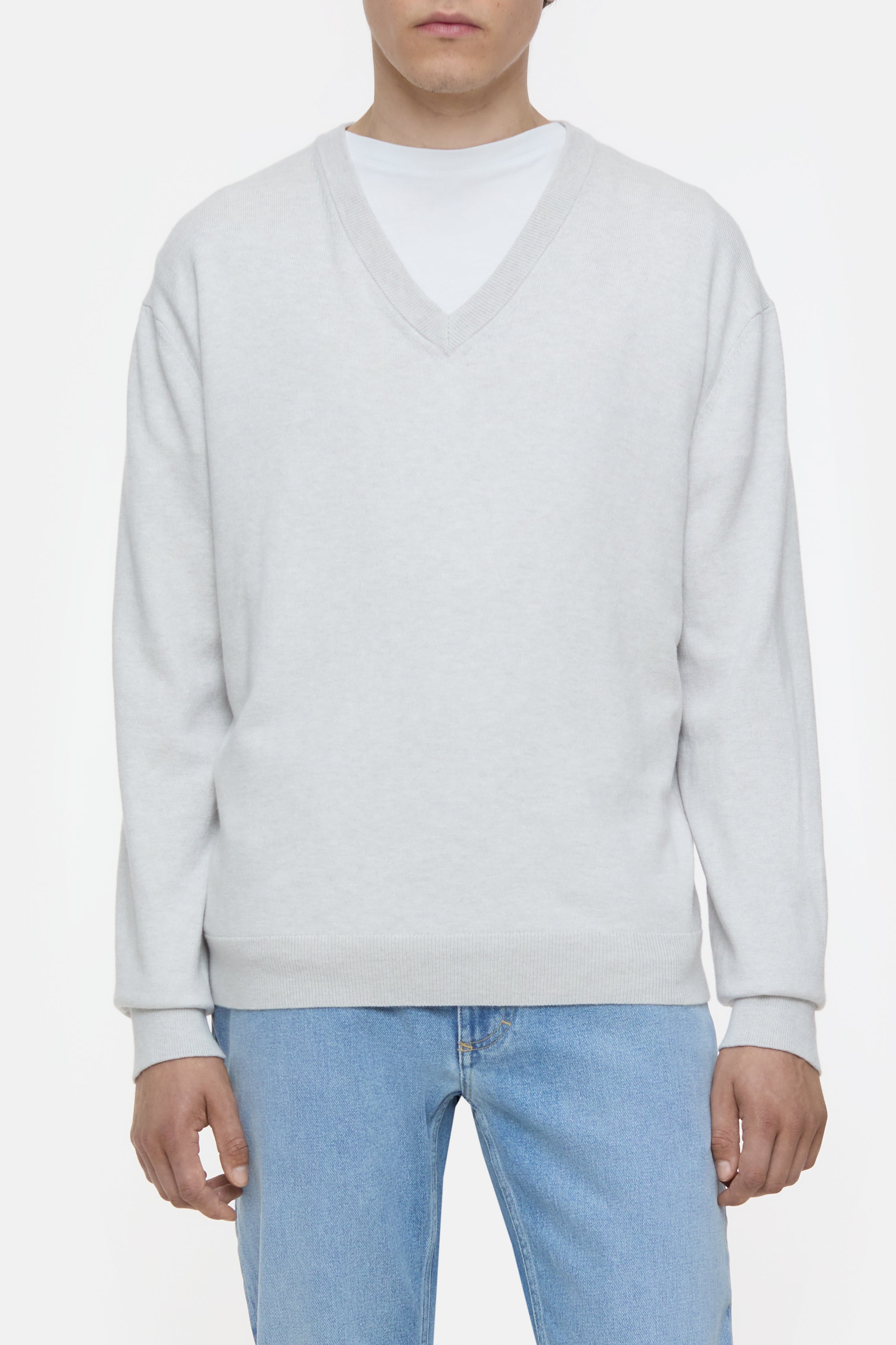 BASIC V-NECK-Strick & Pullover-Closed-XS-BRIGHT GREY MELANGE-ARCHIVIST