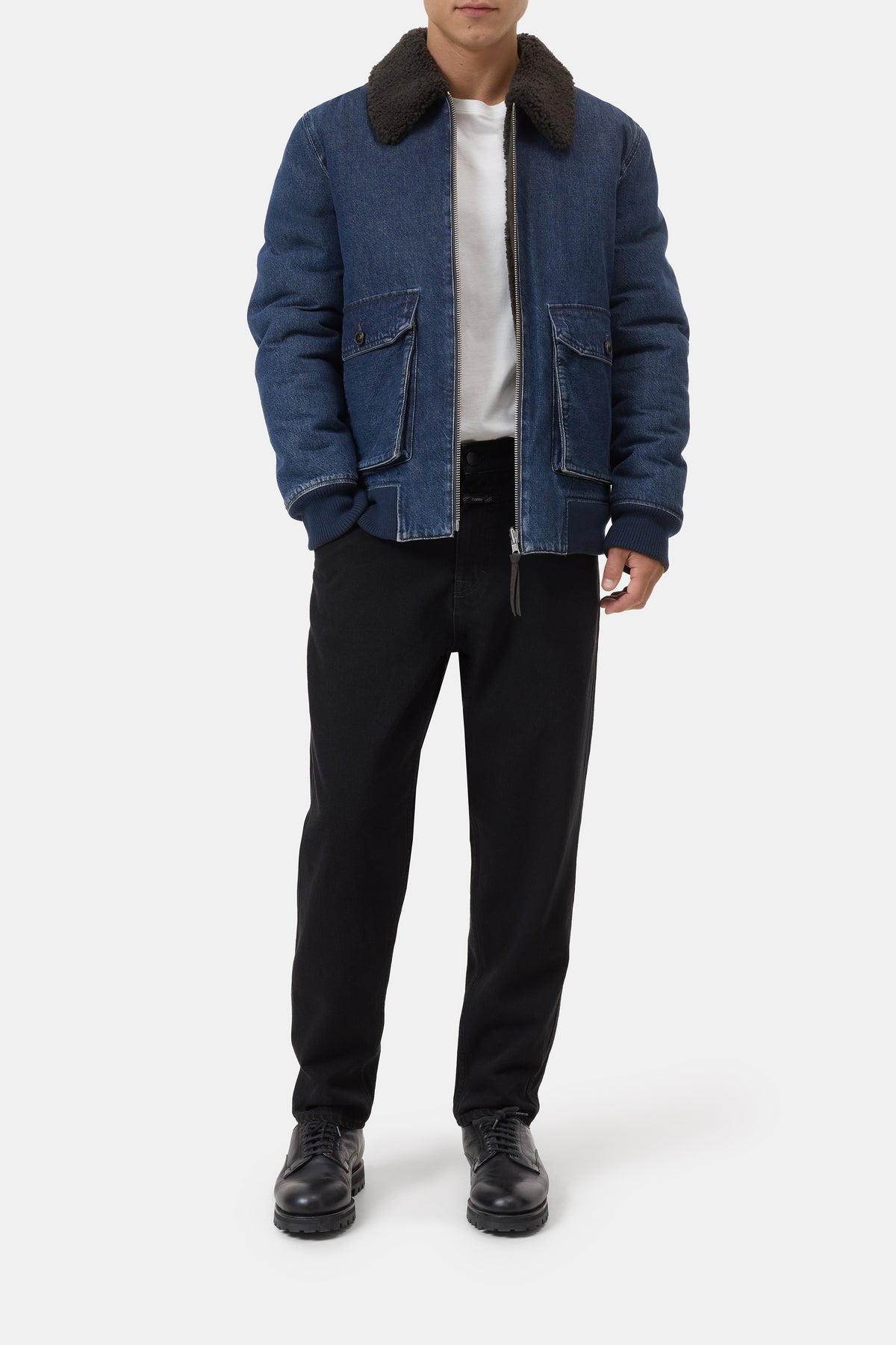 Reversible shearling bomber