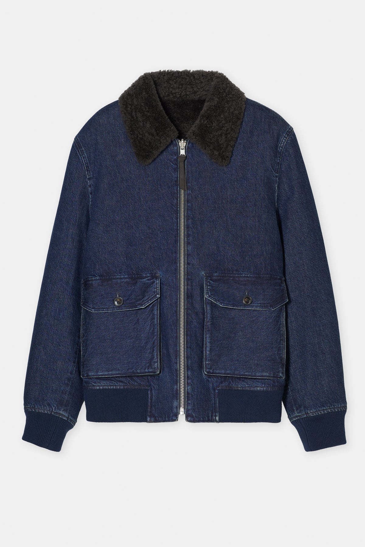 Reversible shearling bomber