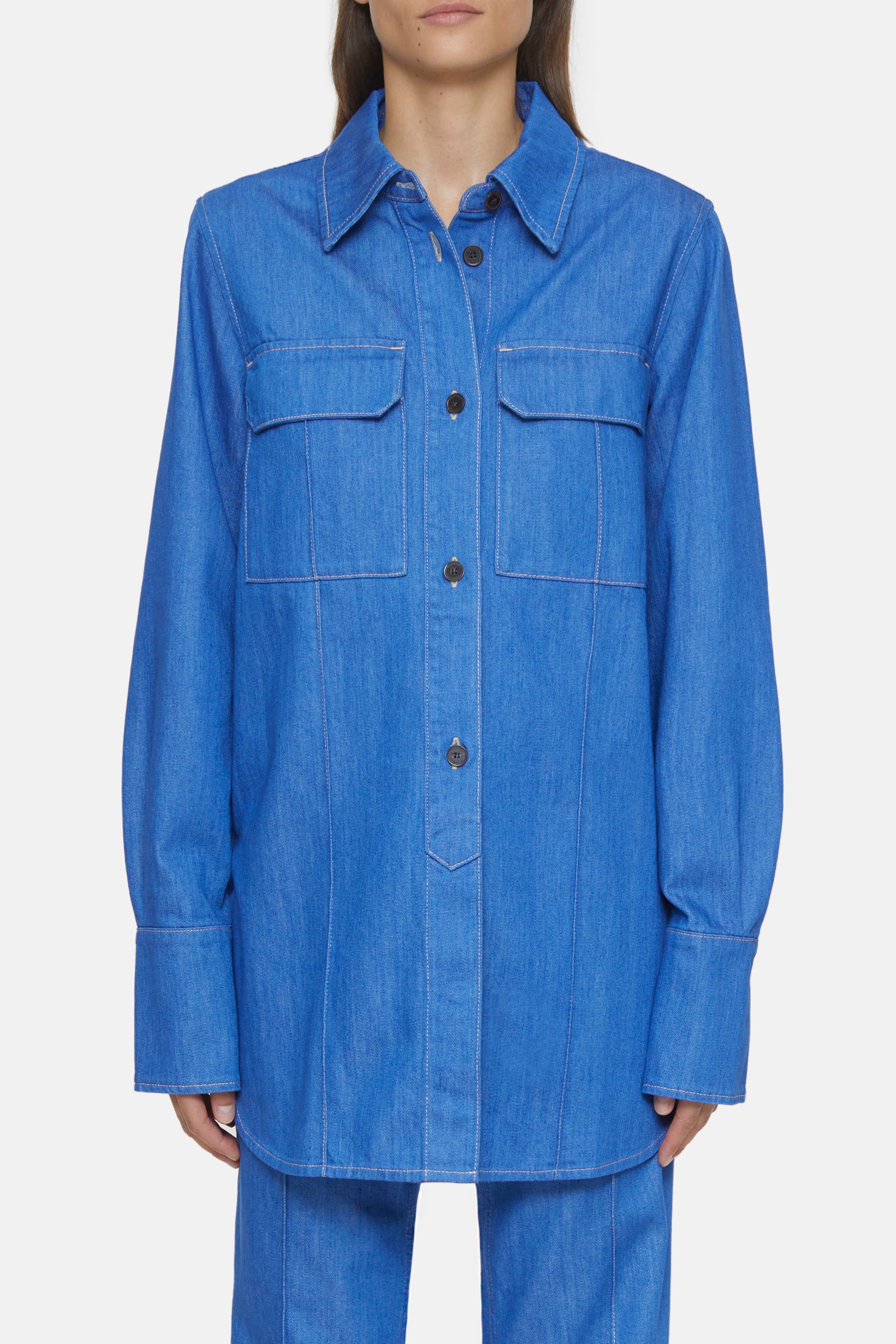 LONG PINTUCK BLOUSE-Hemden & Blusen-Closed-M-MID BLUE-ARCHIVIST