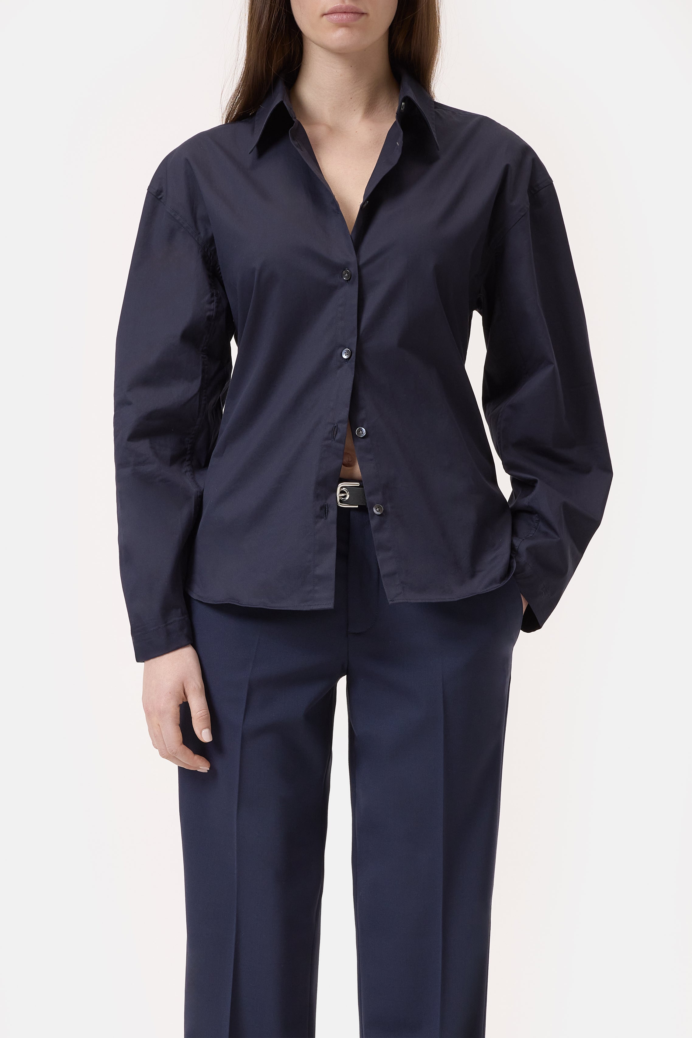 PLEATED SLEEVE SHIRT-Hemden & Blusen-Closed-XXS-DARK NIGHT-ARCHIVIST