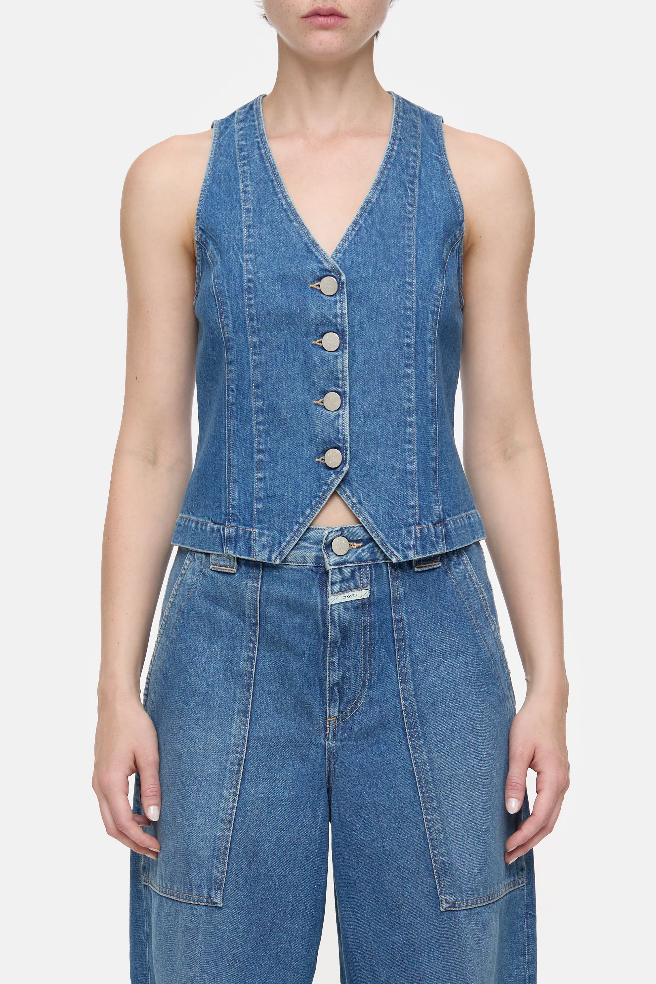 Closed-FITTED DENIM WAISTCOAT-Hemden & Blusen-Black-Deal-Outlet-by-ARCHIVIST